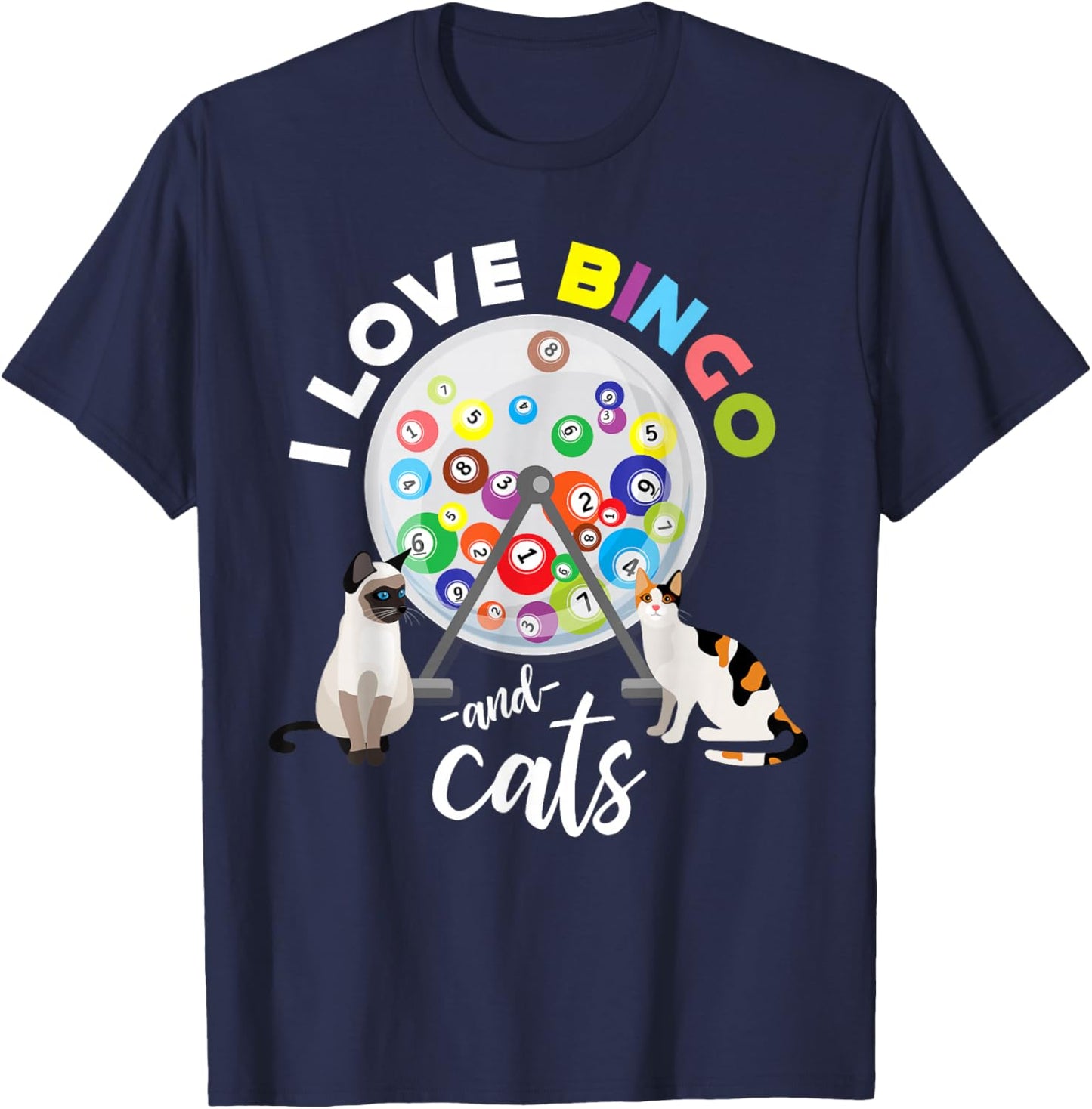 I Love Bingo And Cats Cute Animal Pet Bingo Winner Bingo T-Shirt - T-Shirt | Navy