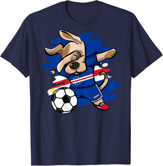 Dabbing Dog Cape Verde Soccer Fans Jersey Cape Verdean Flag Women Kids T-Shirt - T-Shirt | Navy