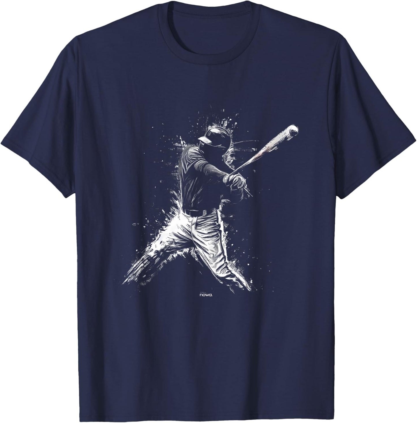 Baseball Left Handed Batter with Cap Hitting for Home Run T-Shirt - T-Shirt | Navy