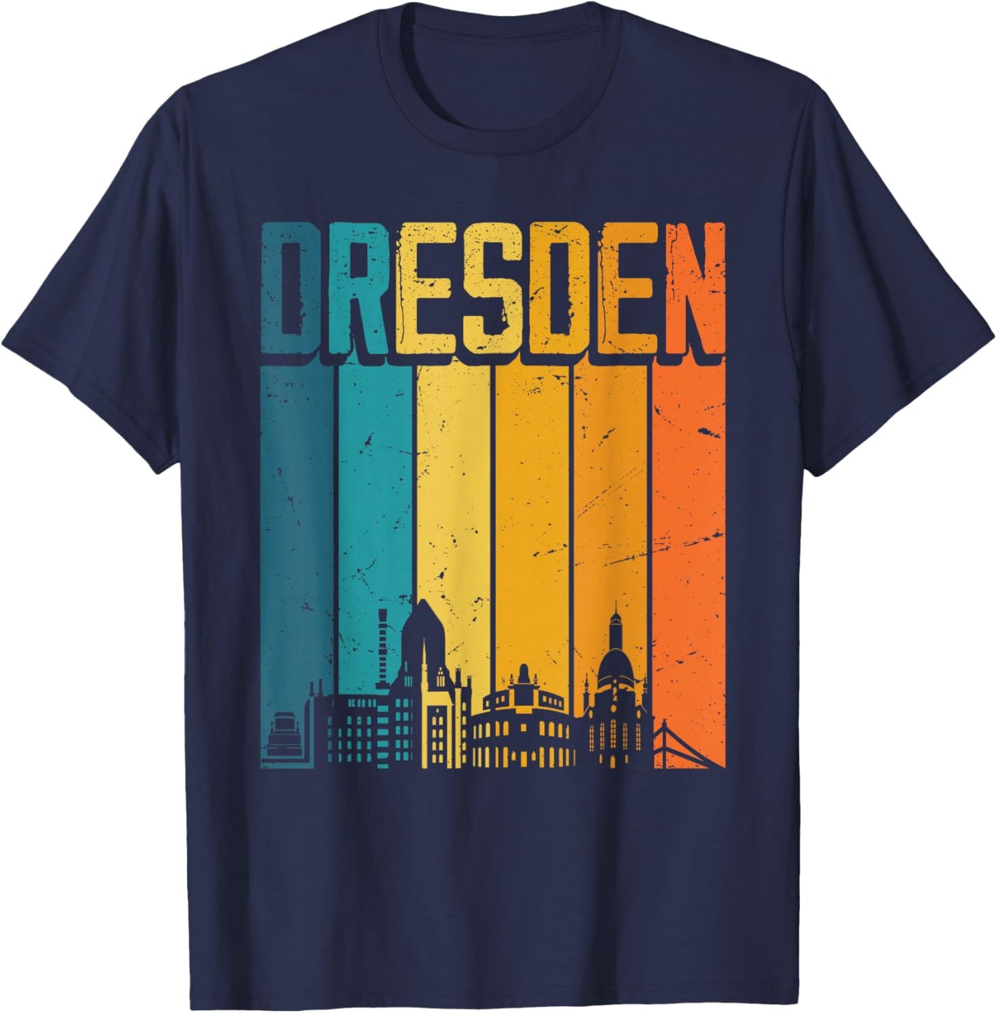 Dresden Skyline Retro Vintage Souvenir Dresden T-Shirt - T-Shirt | Navy
