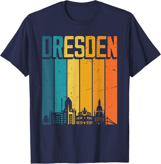 Dresden Skyline Retro Vintage Souvenir Dresden T-Shirt - T-Shirt | Navy