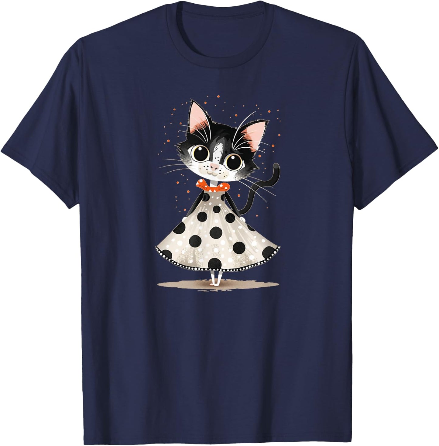 Pretty Cat in Dress for Polka Dot Costume Lovers T-Shirt - T-Shirt | Navy