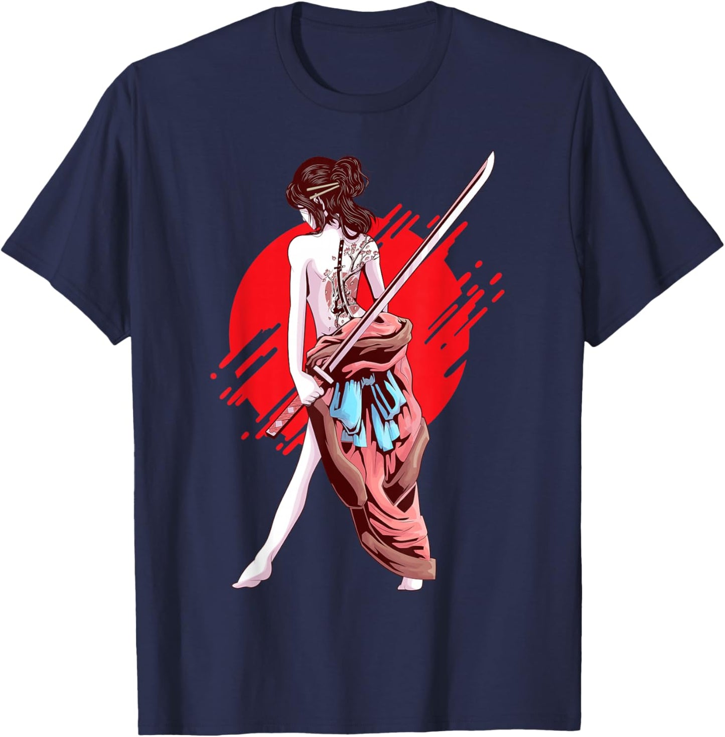 Samurai Girl Japanese Art Anime T-Shirt - T-Shirt | Navy