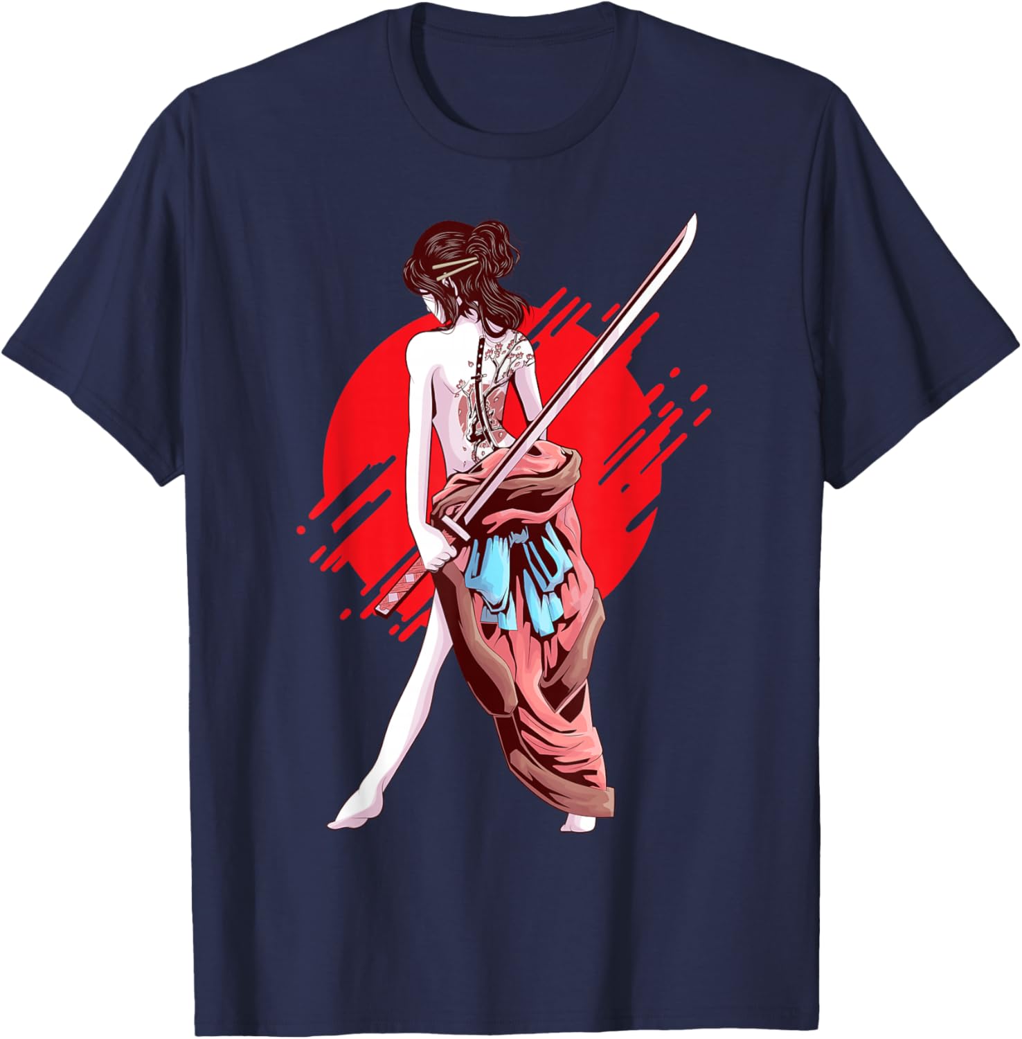 Samurai Girl Japanese Art Anime T-Shirt - T-Shirt | Navy