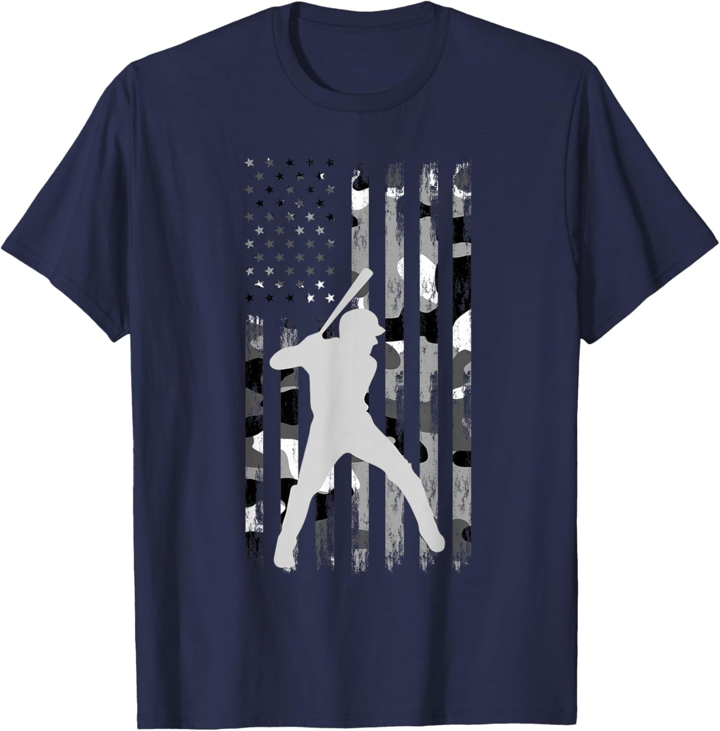 Baseball Player American Flag USA Camo Patriotic Graphic T-Shirt - T-Shirt | Navy