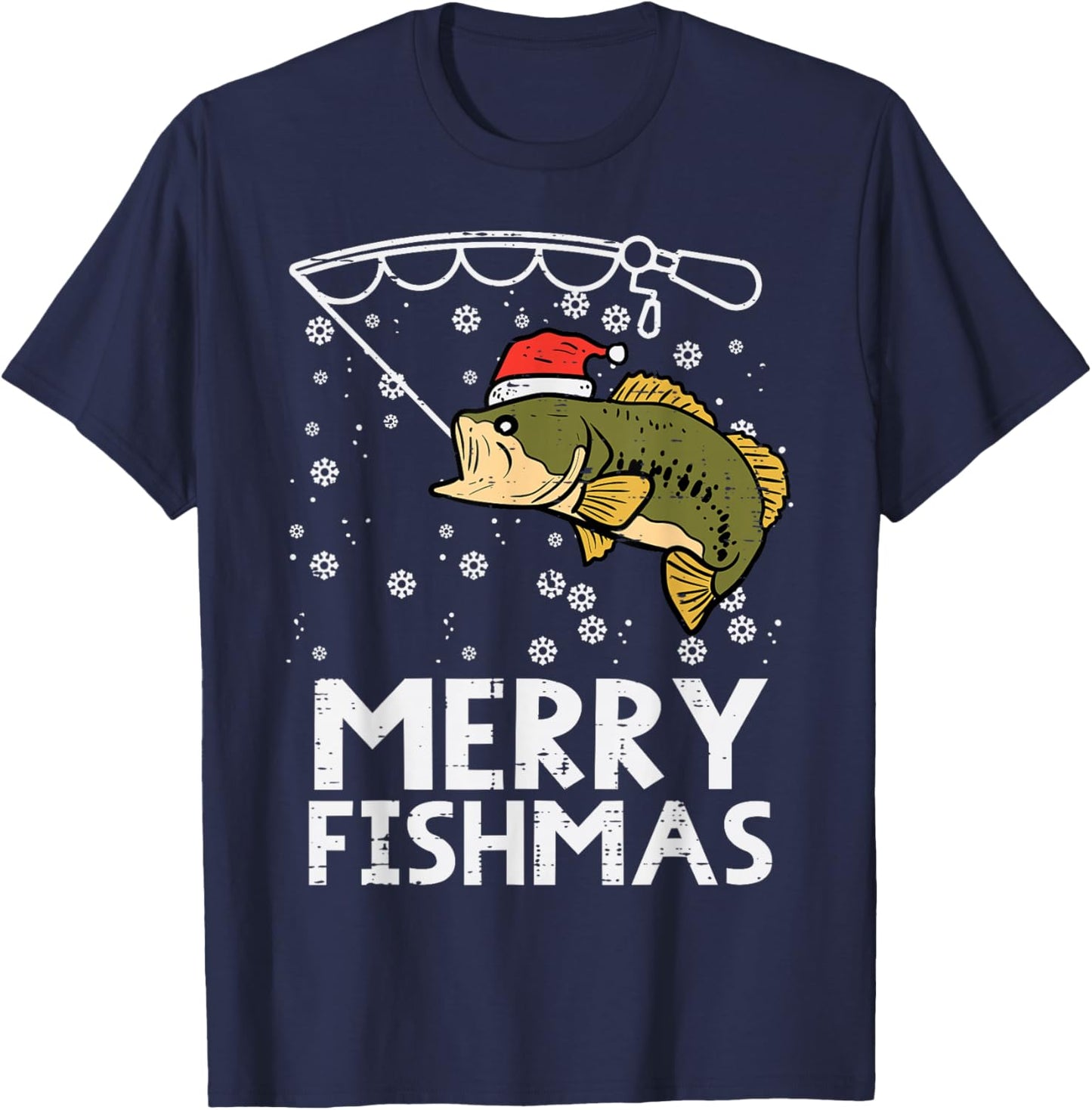 Merry Fishmas Fish Fishing Xmas Christmas Dad Men T-Shirt - T-Shirt | Navy