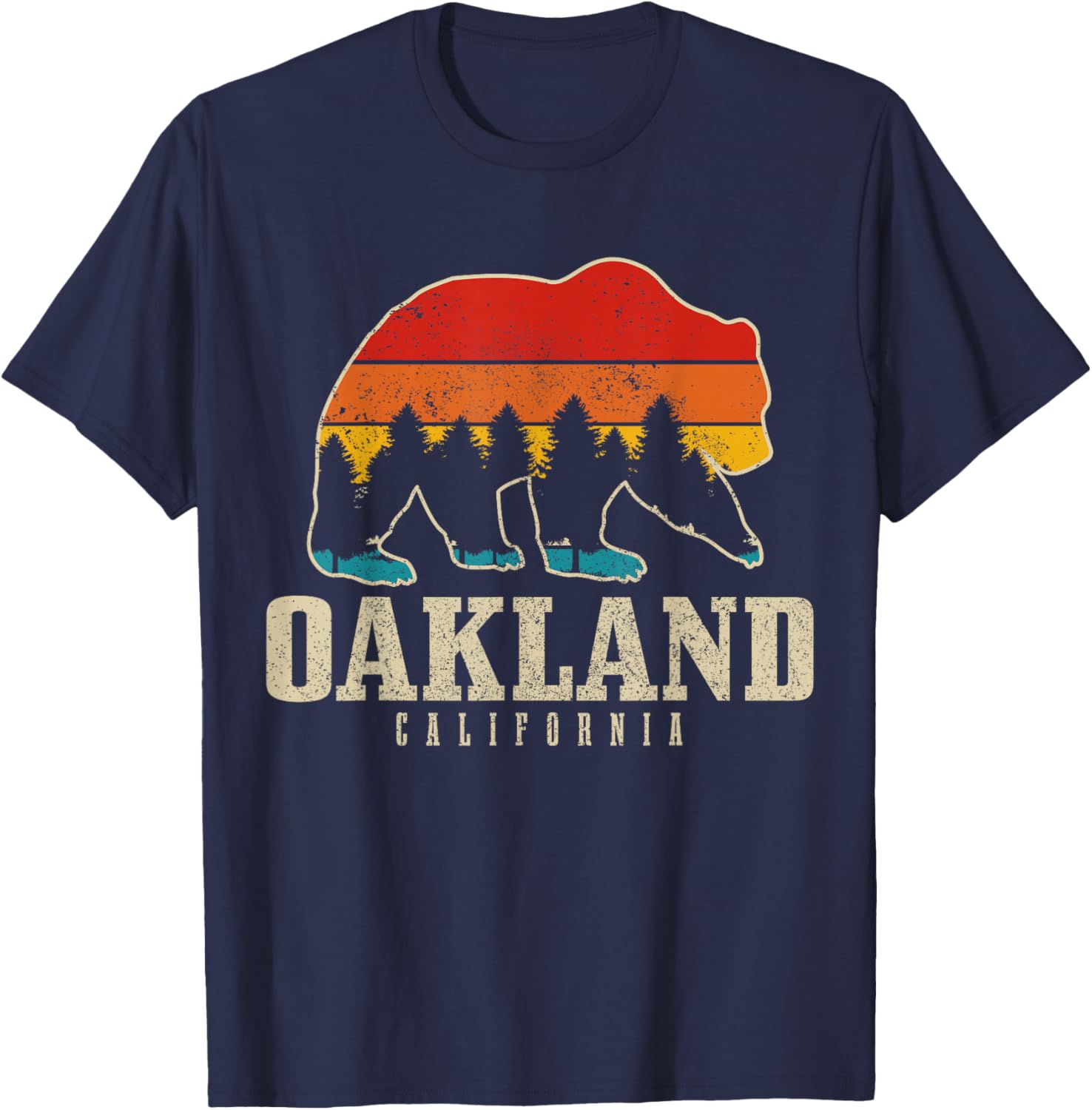 Oakland California Bear Nature Vintage Grizzly T-Shirt - T-Shirt | Navy