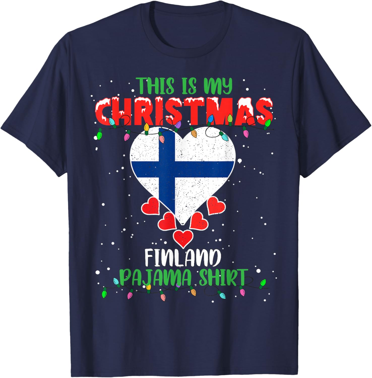 This Is My Christmas Lights Love Finland Flag Pajama T-Shirt - T-Shirt | Navy