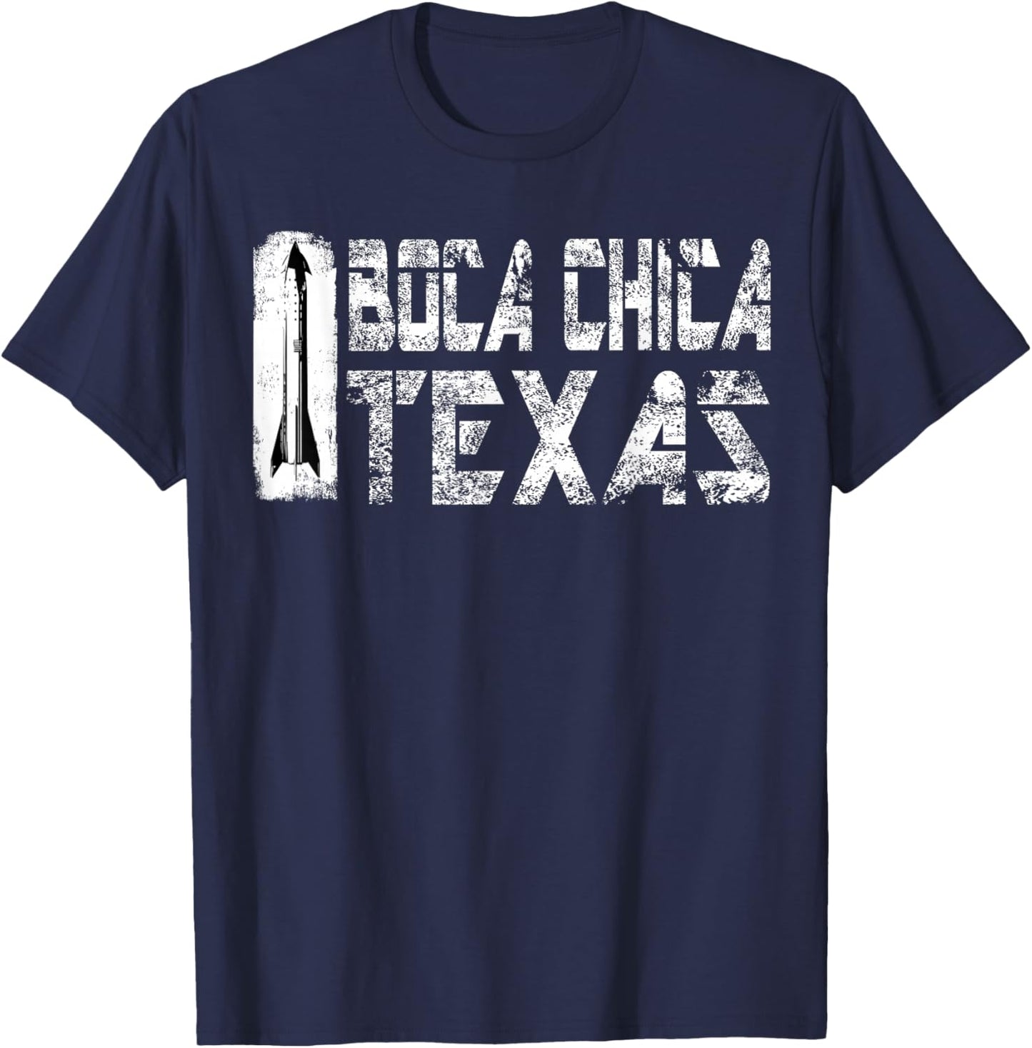Boca Chica Texas Starship Retro White T-Shirt - T-Shirt | Navy