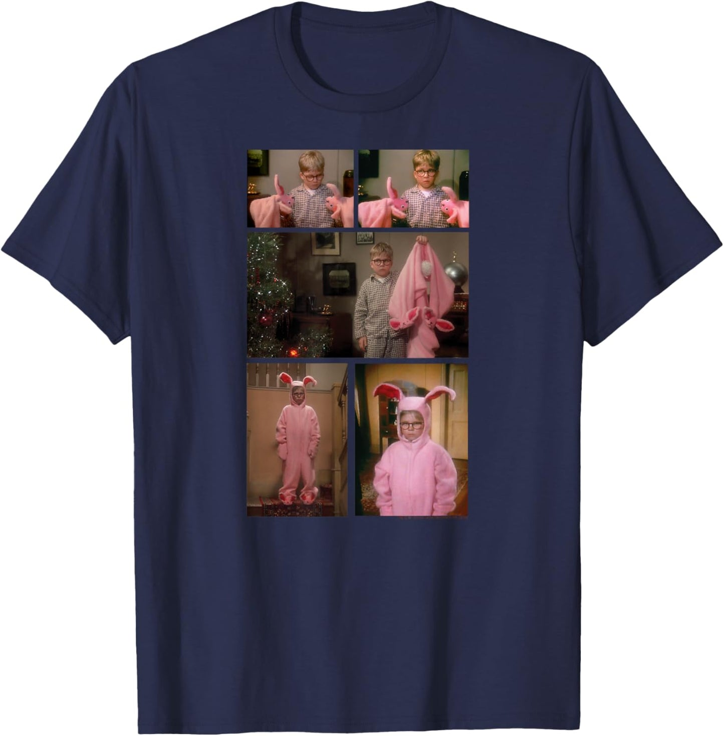 A Christmas Story Ralphie Bunny Suit Photo Collage Holiday T-Shirt - T-Shirt | Navy