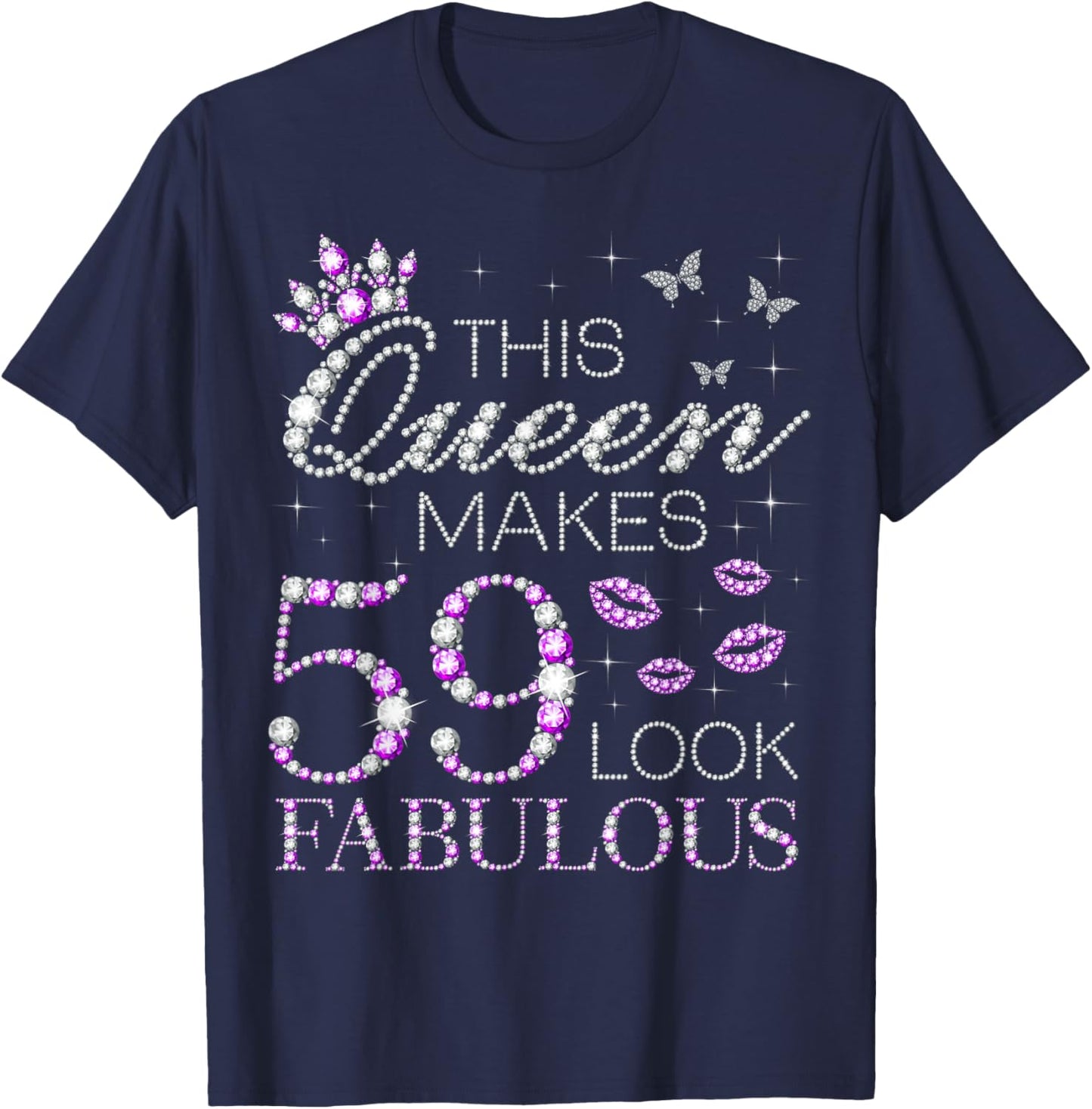 This Queen Makes 59 Look Fabulous 59th Birthday Purple Style T-Shirt - T-Shirt | Navy