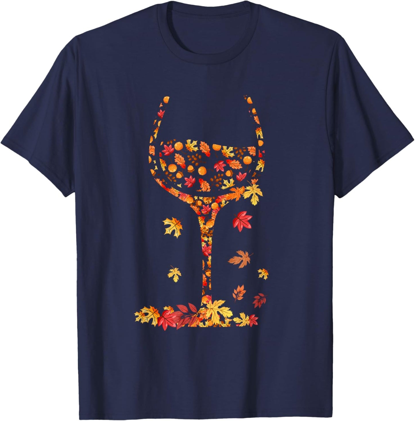 Glass of Wine Maple Leaf Autumn Fall Funny Drink Wine Lovers T-Shirt - T-Shirt | Navy