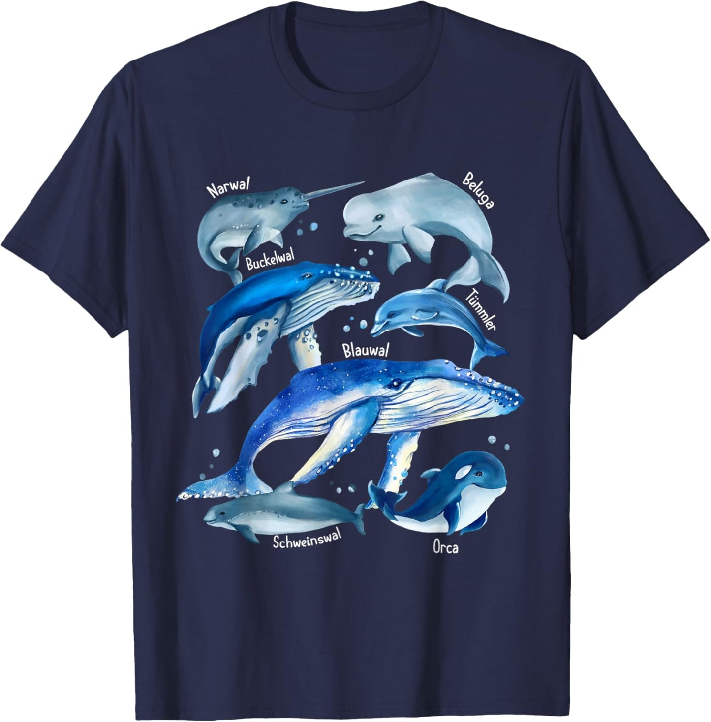 Types Of Whales - Whale Breeds - Whale Species Biology Guide T-Shirt - T-Shirt | Navy