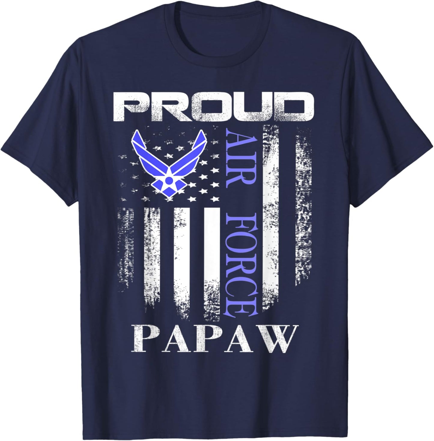 Vintage Proud Air Force Papaw With American Flag Gift T-Shirt - T-Shirt | Navy