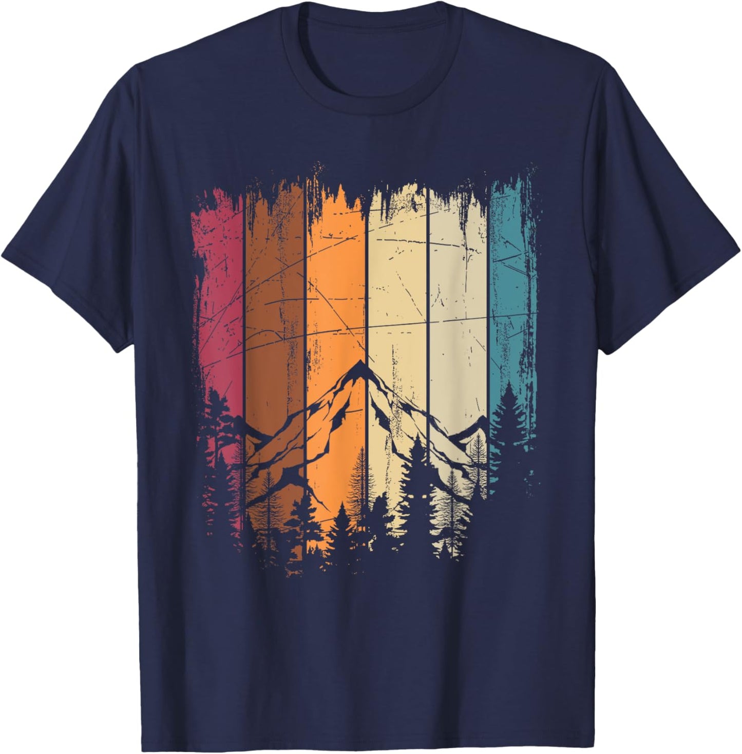Mountains Outdoors Hiker Sport Retro Forest Nature Hiking T-Shirt - T-Shirt | Navy
