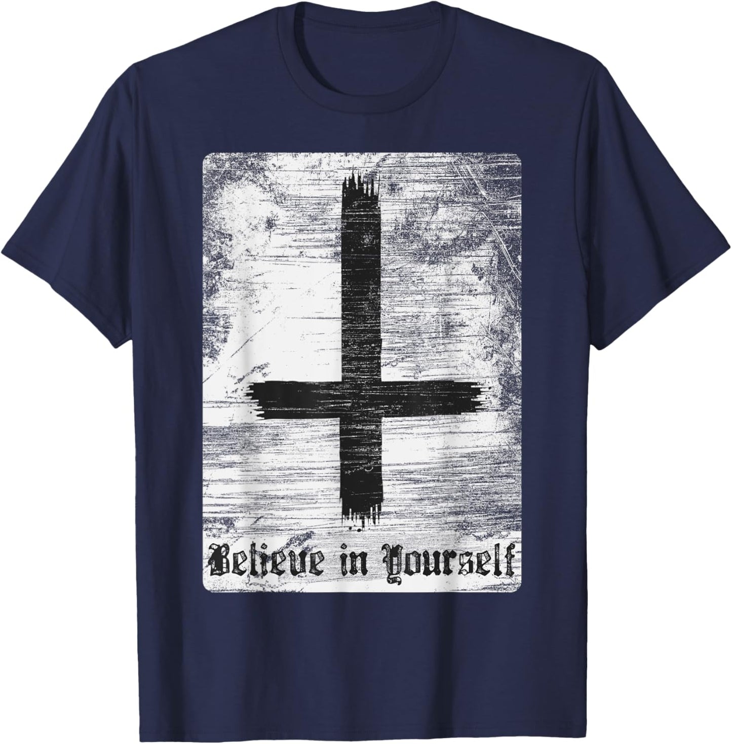 Inverted Cross Atheist Believe in yourself Anti Religion T-Shirt - T-Shirt | Navy