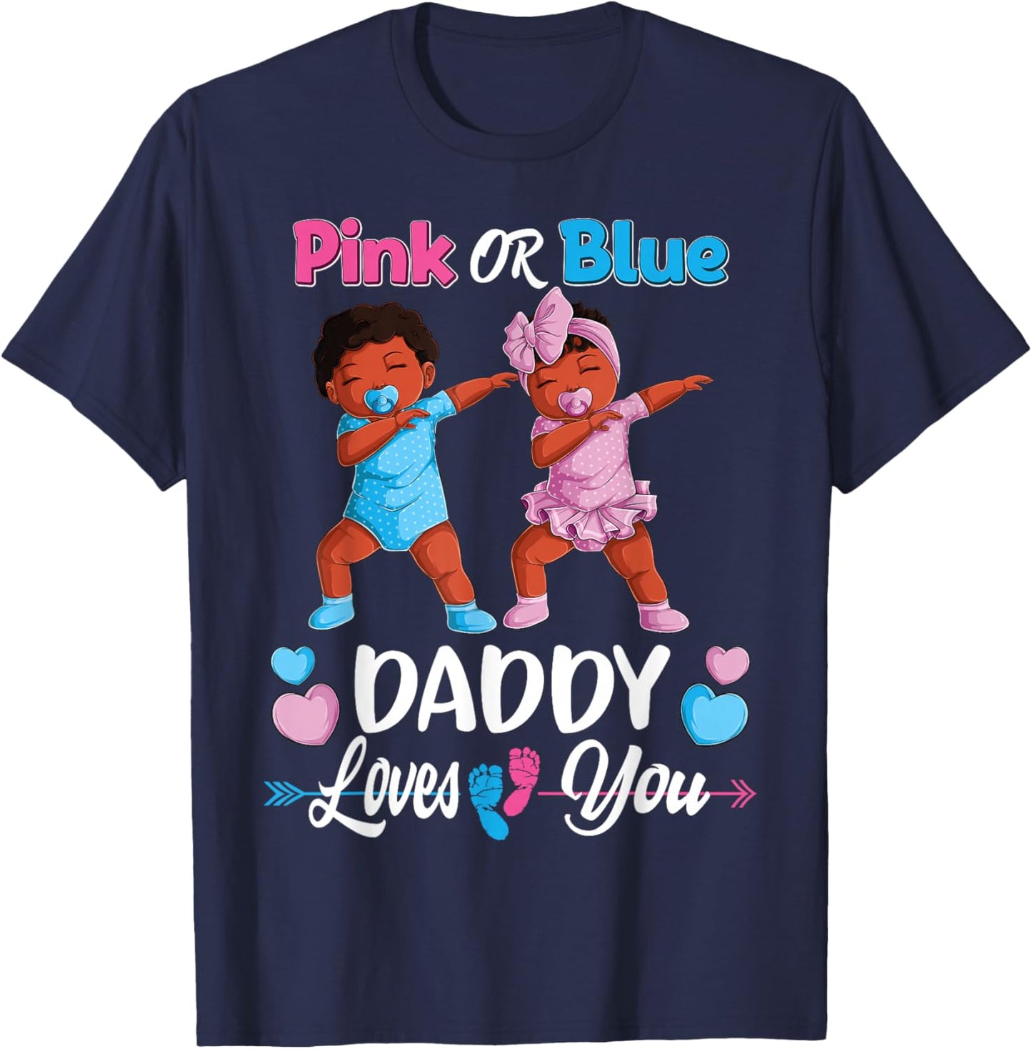 Pink Or Blue Daddy Loves You Black Baby Gender Reveal Party Small T-Shirt - T-Shirt | Navy