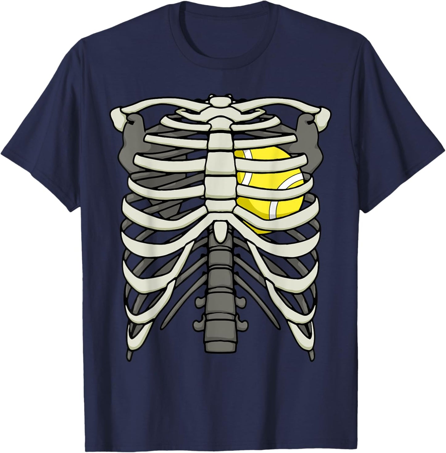 Ribcage Halloween Tennis Player Skeleton Ball Heart T-Shirt - T-Shirt | Navy