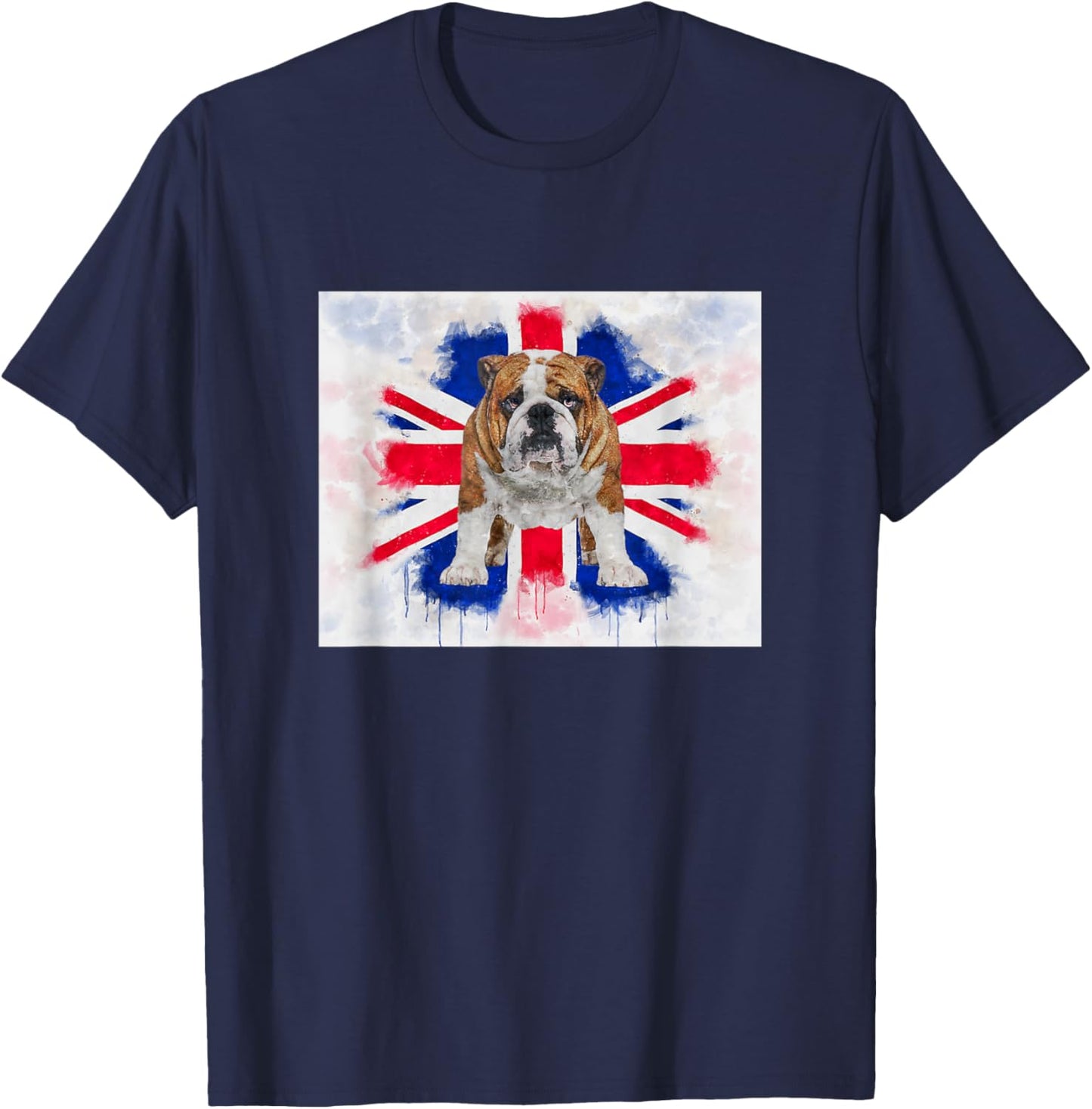 British Bulldog on Dripping Painted Union Jack Flag English T-Shirt - T-Shirt | Navy