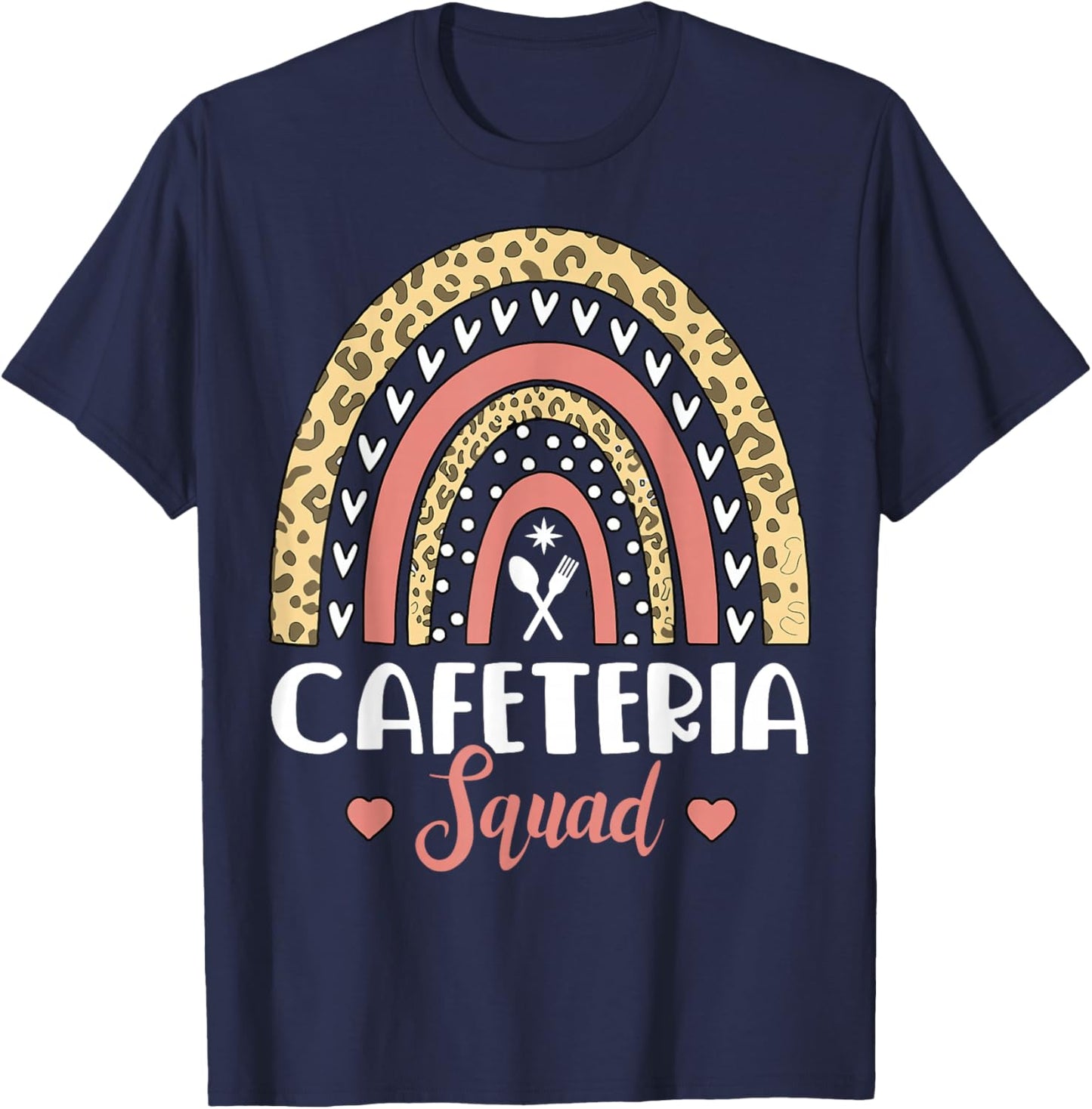 Cafeteria Squad Boho Rainbow Leopard Lunch Lady Crew T-Shirt - T-Shirt | Navy