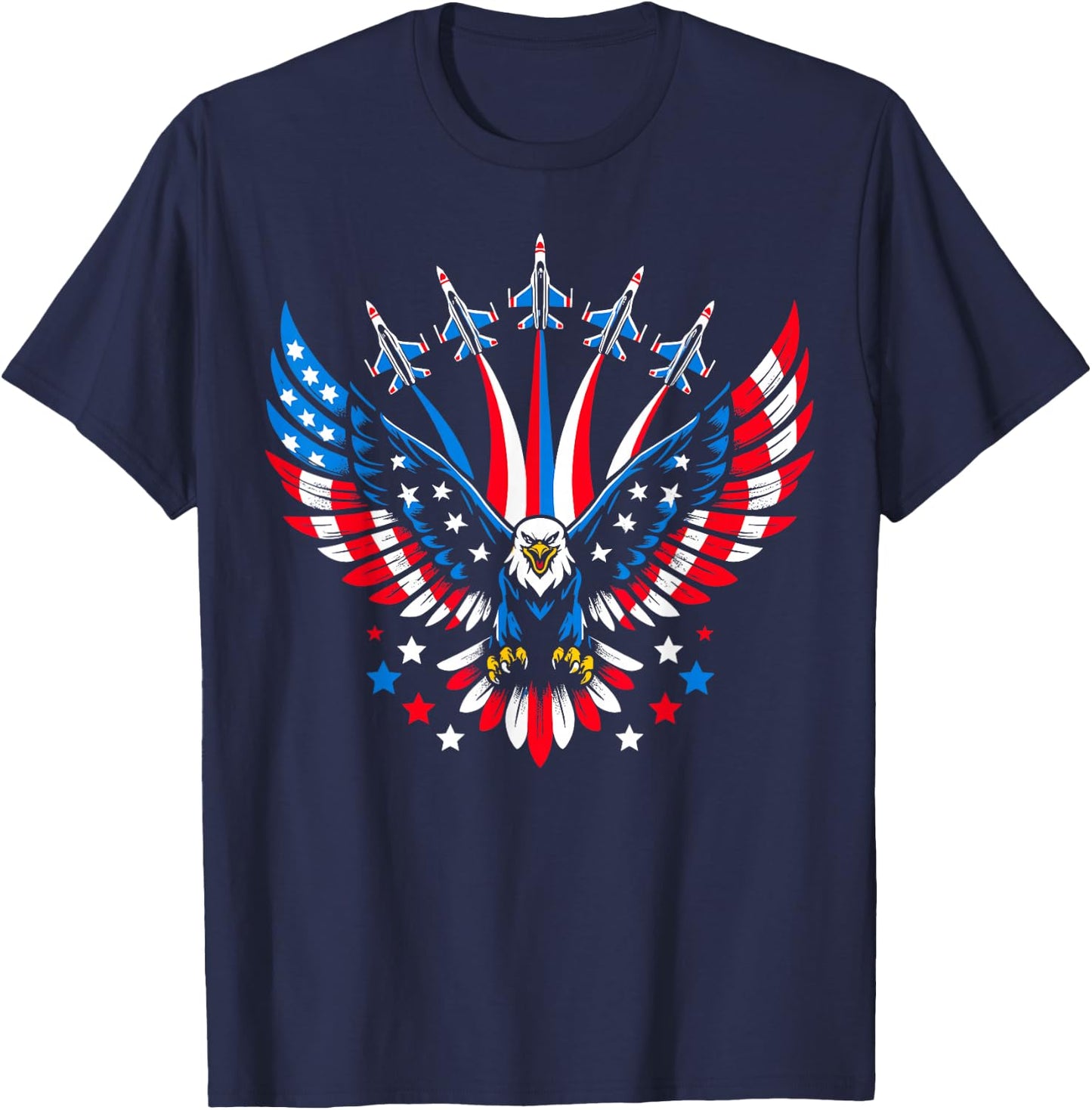 Eagle Patriotic Red Blue USA Flag Fighter Jets 4th of July T-Shirt - T-Shirt | Navy