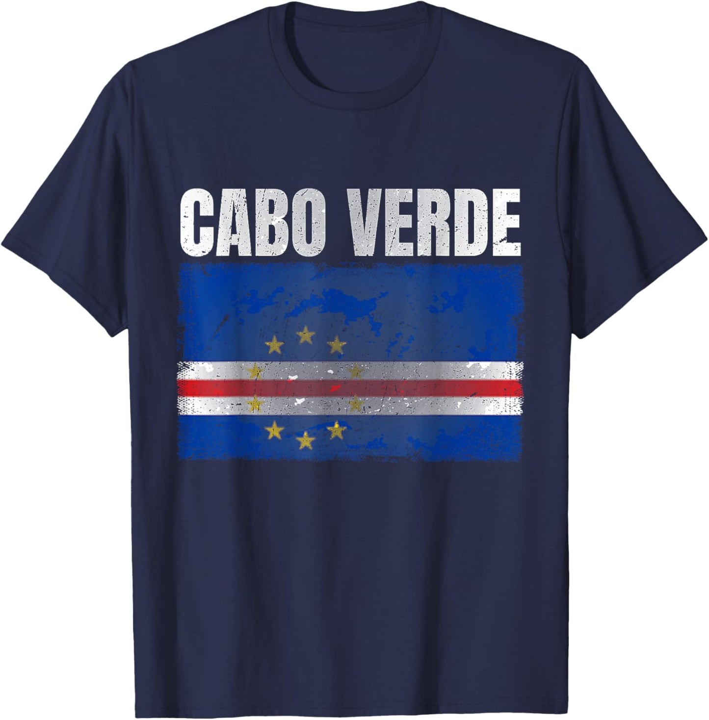Distressed Cabo Verde Flag Print Women Cape Verdean T-Shirt - T-Shirt | Navy