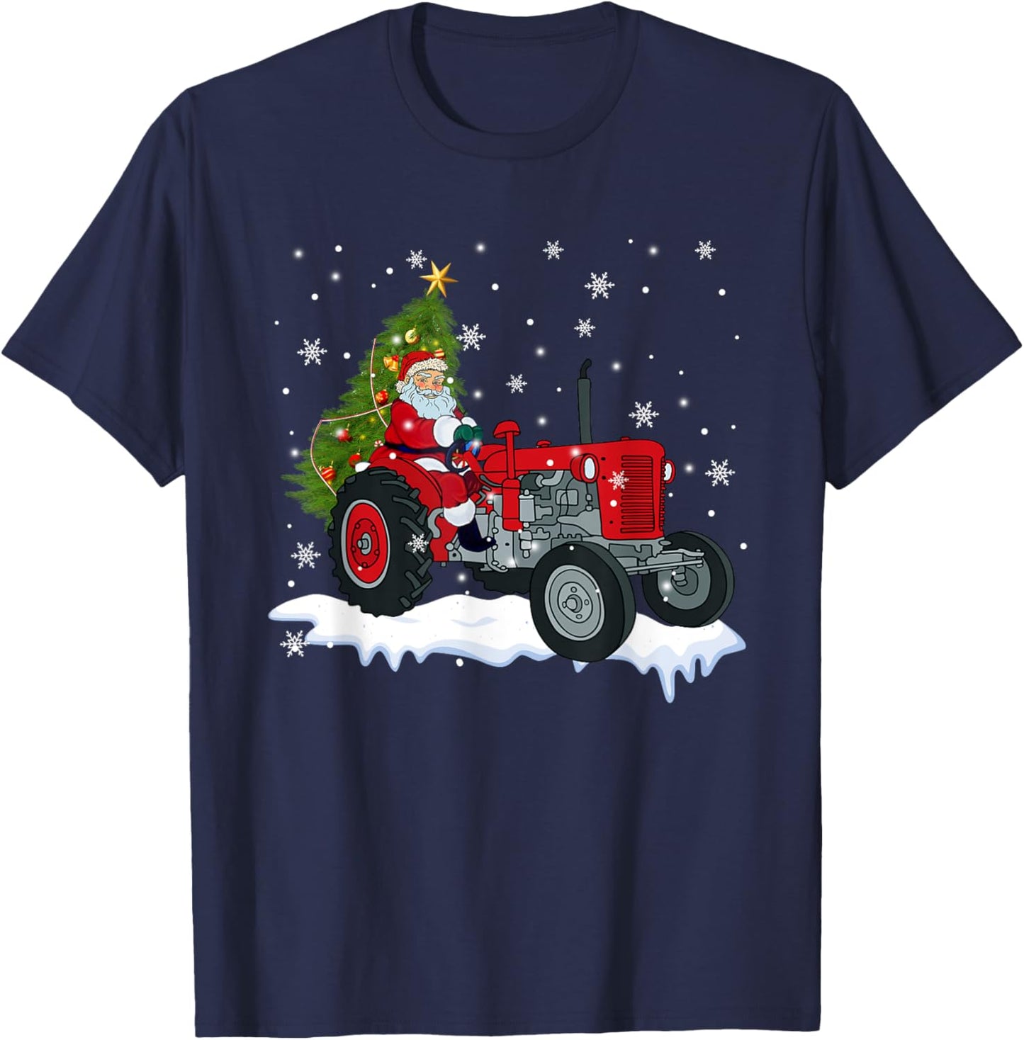 Christmas Santa Claus Riding Tractor Xmas Tree Tractor Lover T-Shirt - T-Shirt | Navy