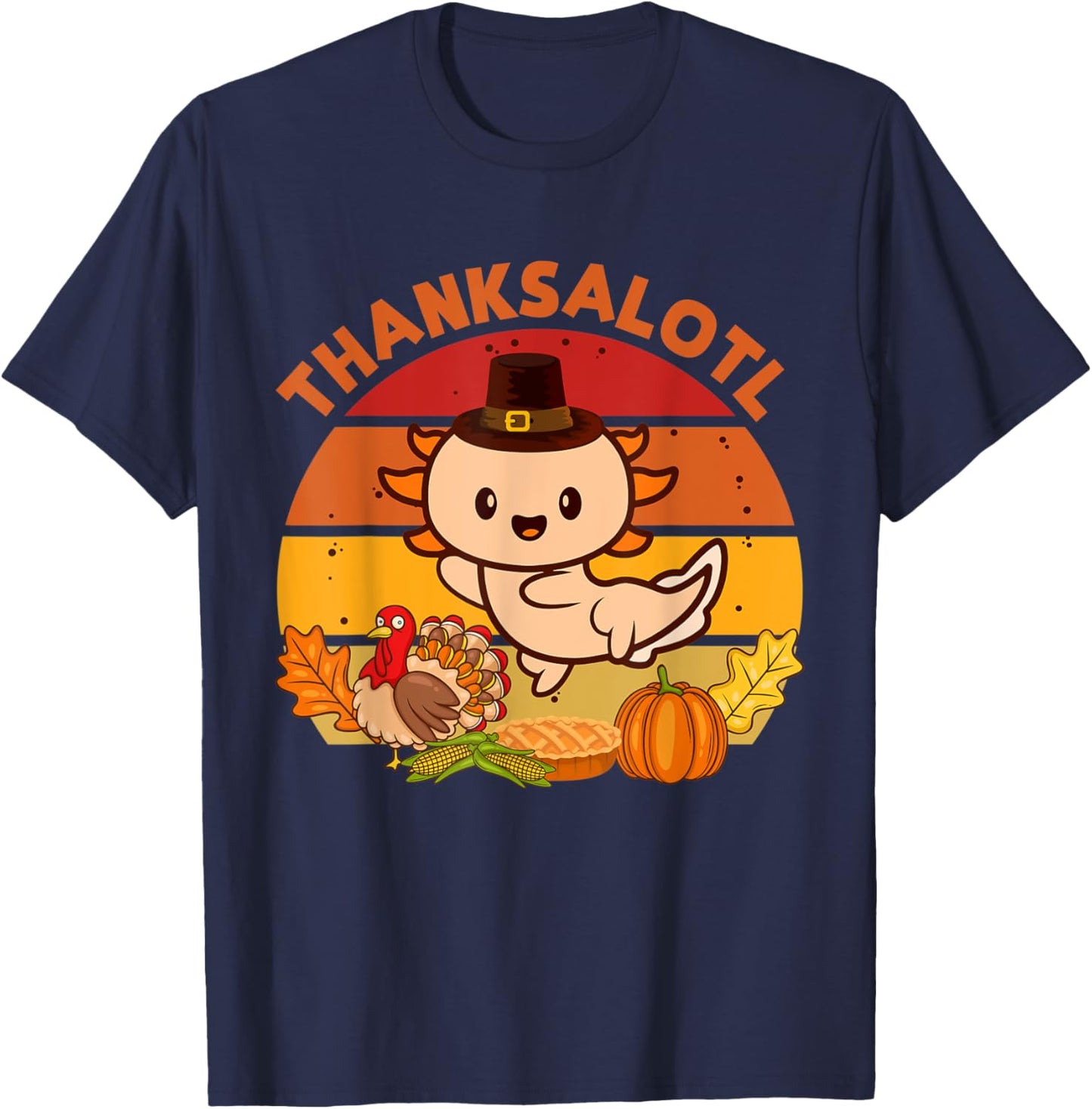 Thanksgiving Axolotl Thanksalotl Salamander Turkey T-Shirt - T-Shirt | Navy