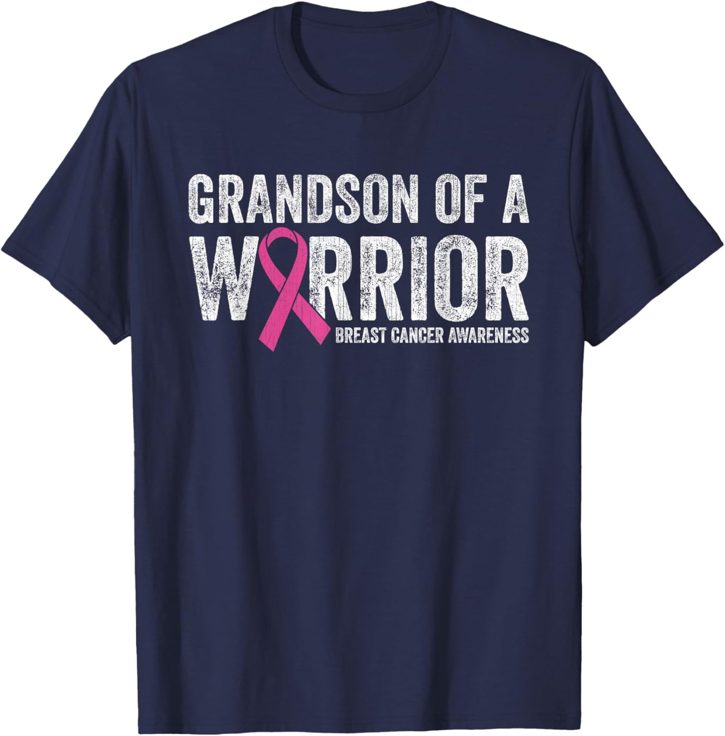 Breast Cancer Awareness Pink Ribbon Grandson Of A Warrior T-Shirt - T-Shirt | Navy