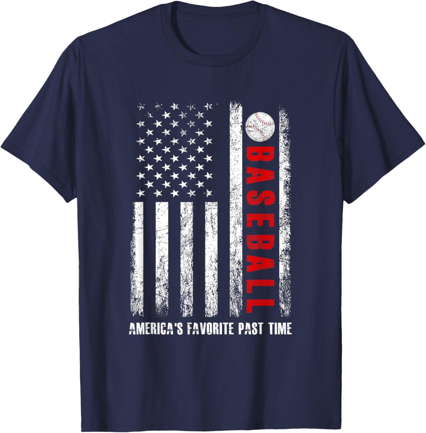 American Flag Vintage Baseball America's Favorite Past Time T-Shirt - T-Shirt | Navy