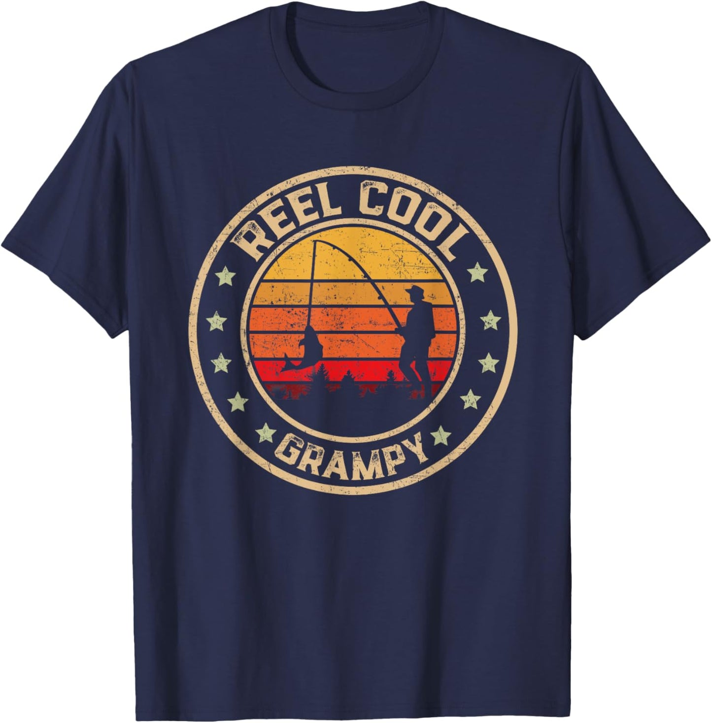 Vintage Reel Cool Grampy Fish Fishing Funny Fathers Day T-Shirt - T-Shirt | Navy