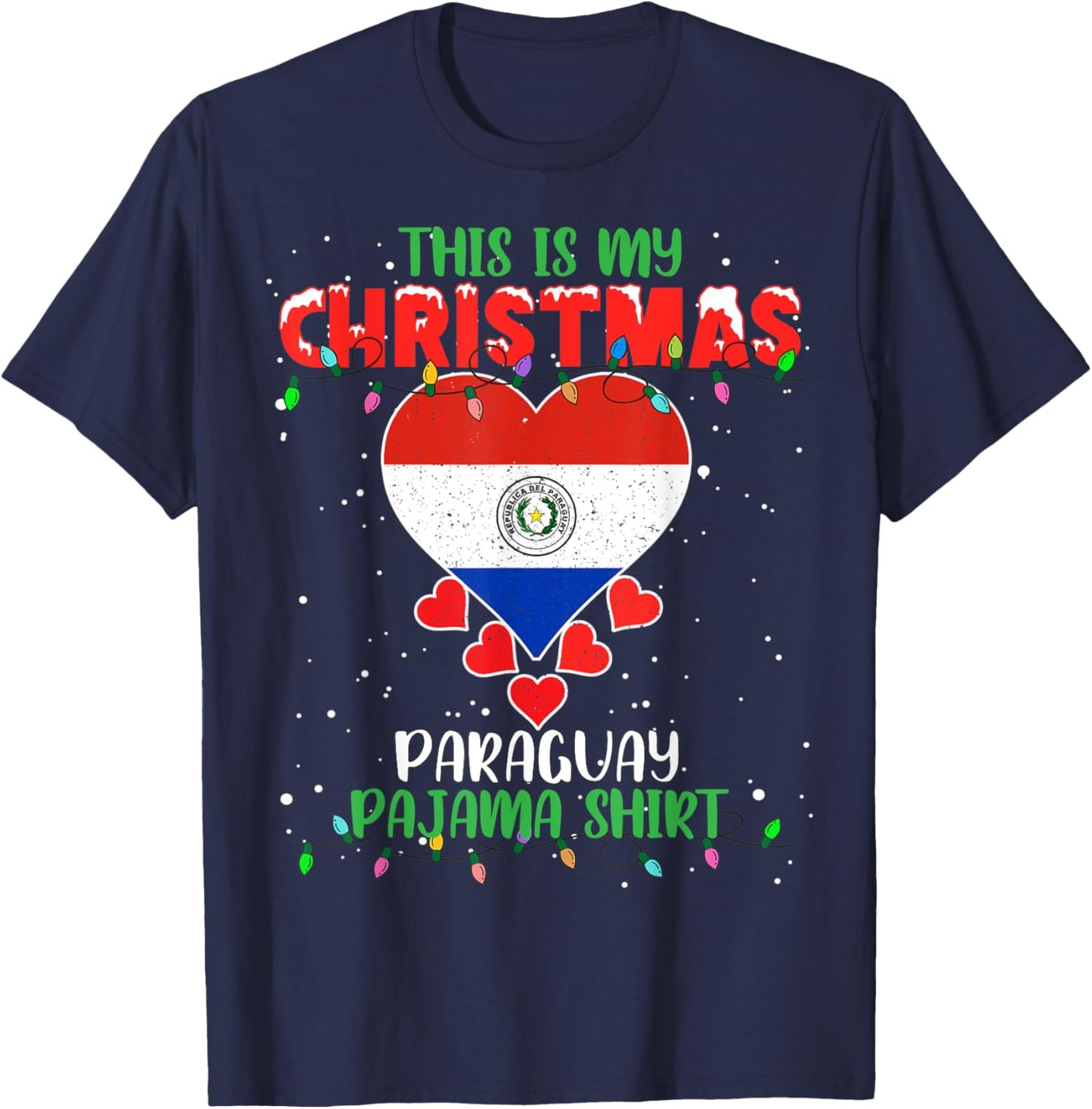 This Is My Christmas Lights Love Paraguay Flag Pajama T-Shirt - T-Shirt | Navy
