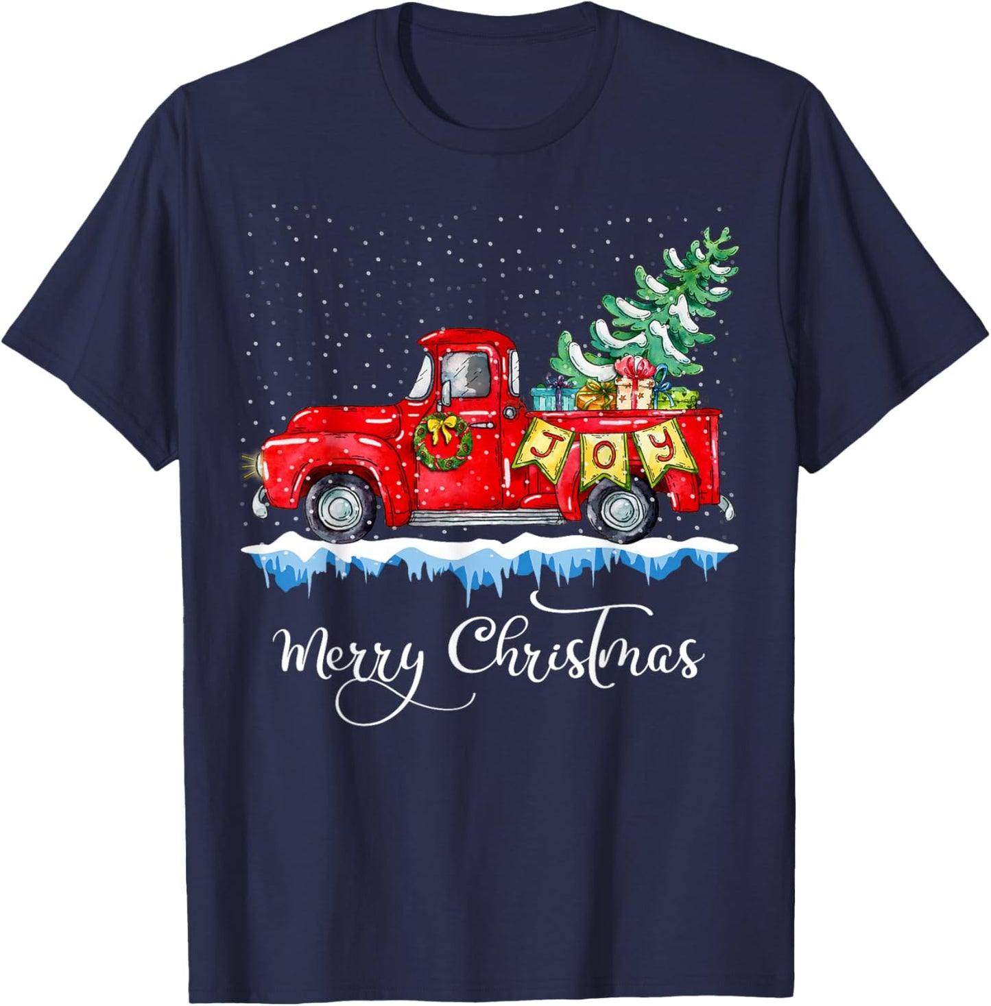 Vintage Merry Christmas Red Truck Old Fashioned Christmas T-Shirt - T-Shirt | Navy