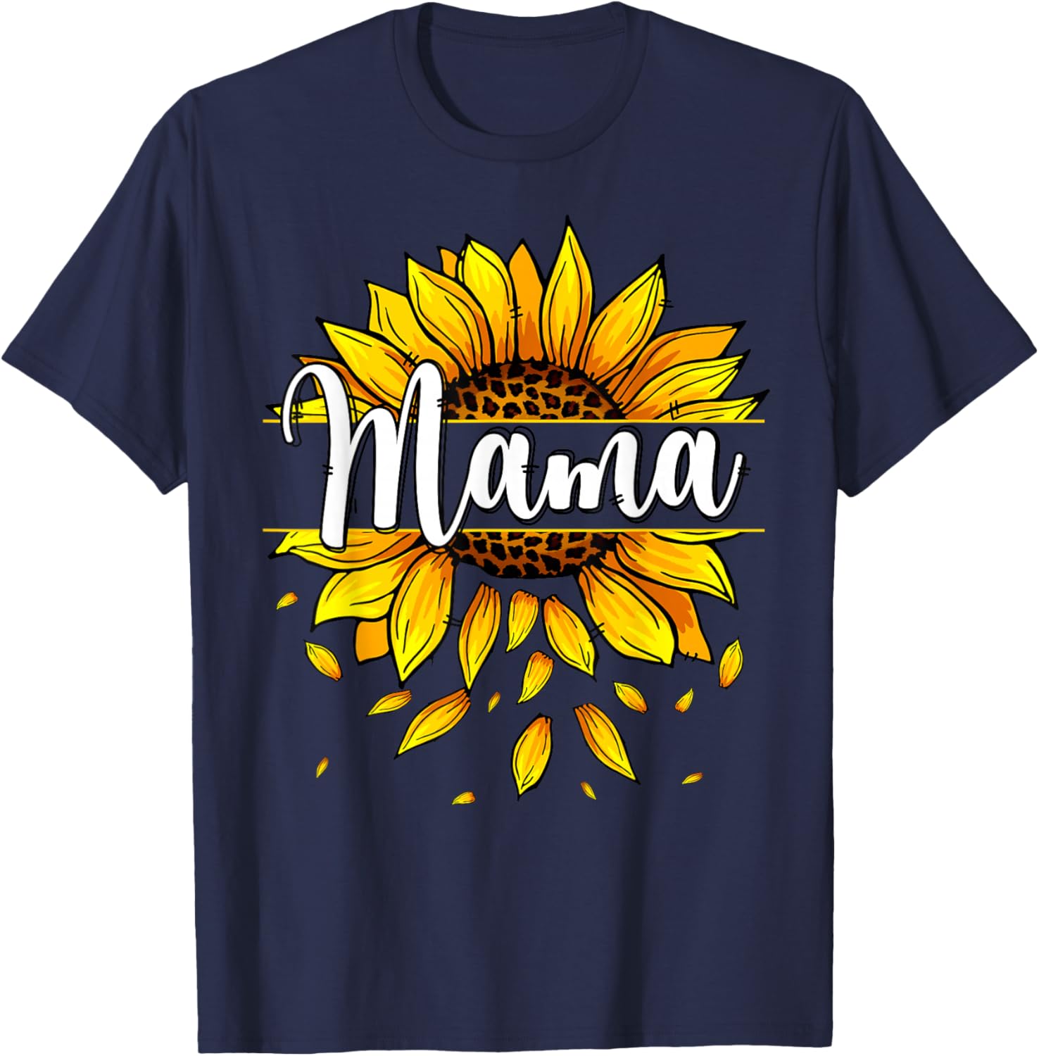 Mama With Yellow Sunflower Floral Graphic Mothers Day T-Shirt - T-Shirt | Navy