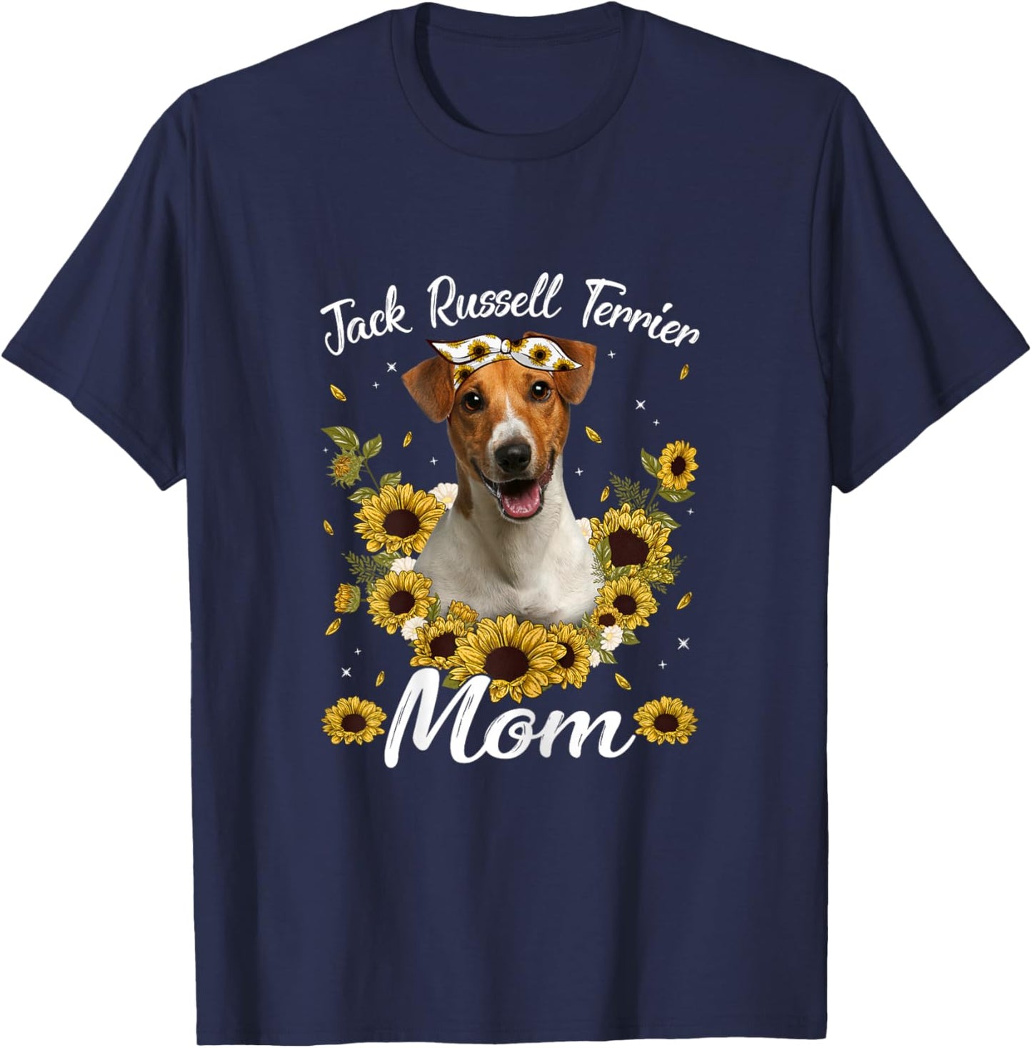 Cute Jack Russell Terrier Mom Sunflower Dog Mom Mother's Day T-Shirt - T-Shirt | Navy