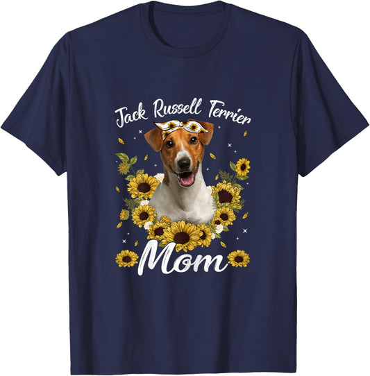 Cute Jack Russell Terrier Mom Sunflower Dog Mom Mother's Day T-Shirt - T-Shirt | Navy