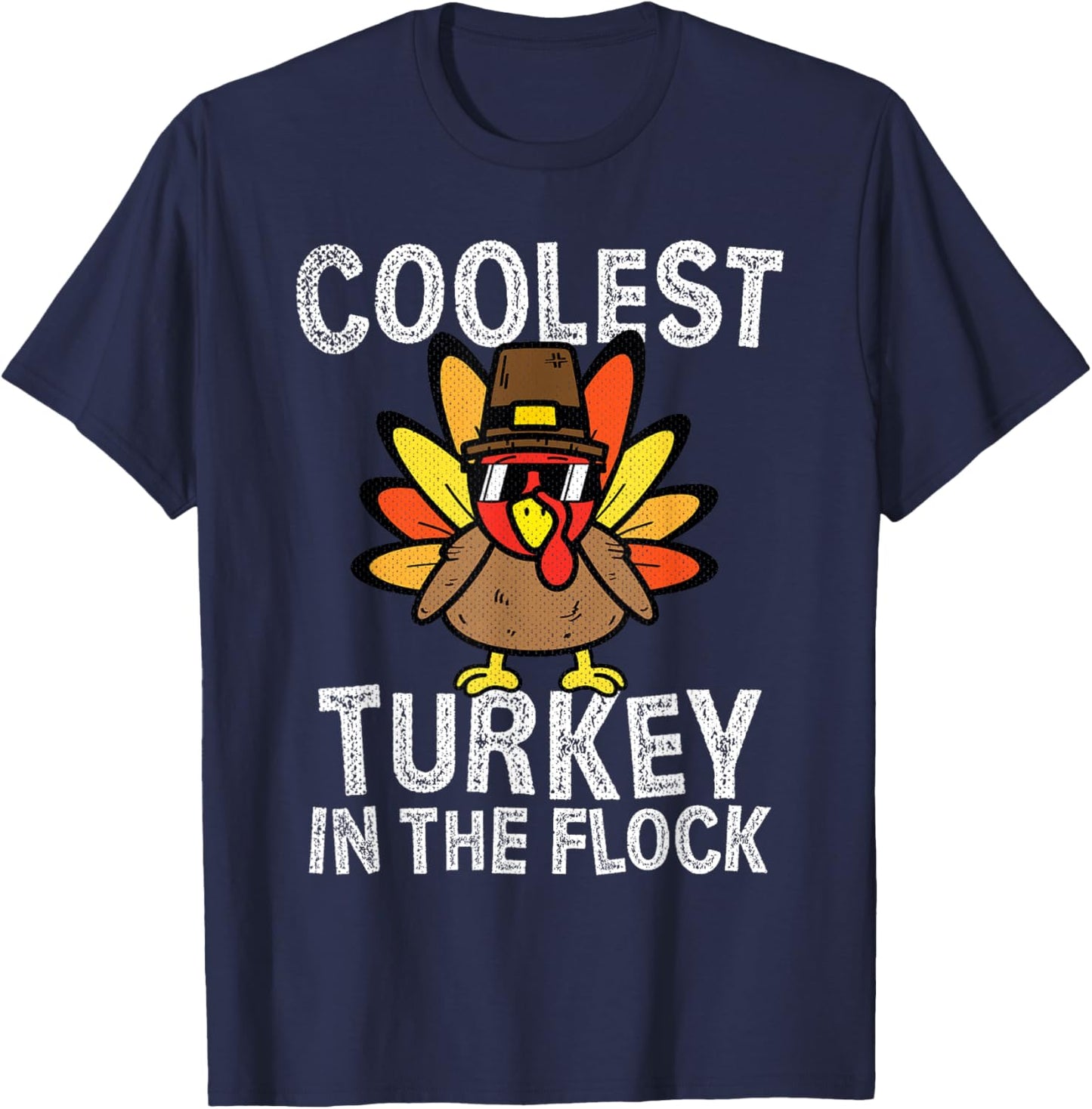 Kids Coolest Turkey In The Flock Toddler Thanksgiving Day T-Shirt - T-Shirt | Navy