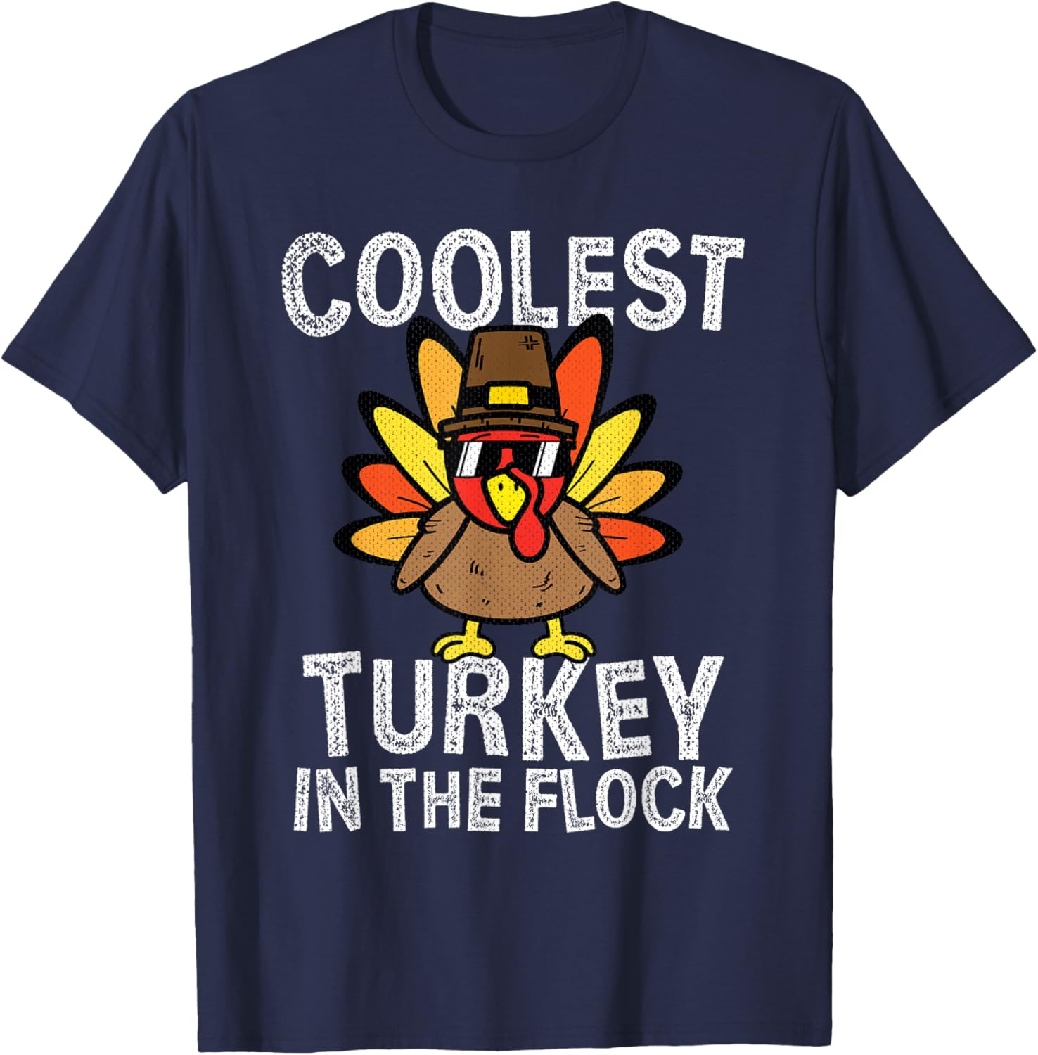 Kids Coolest Turkey In The Flock Toddler Thanksgiving Day T-Shirt - T-Shirt | Navy