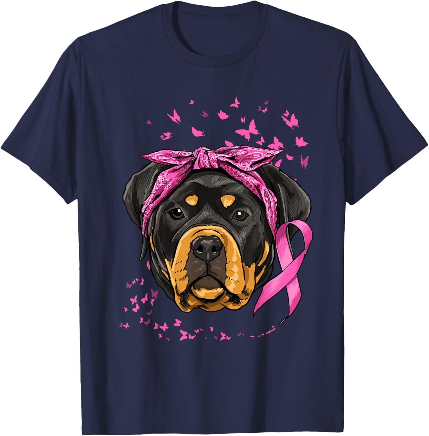 Rottweiler Pink Ribbon Breast Cancer Awareness Survivor T-Shirt - T-Shirt | Navy