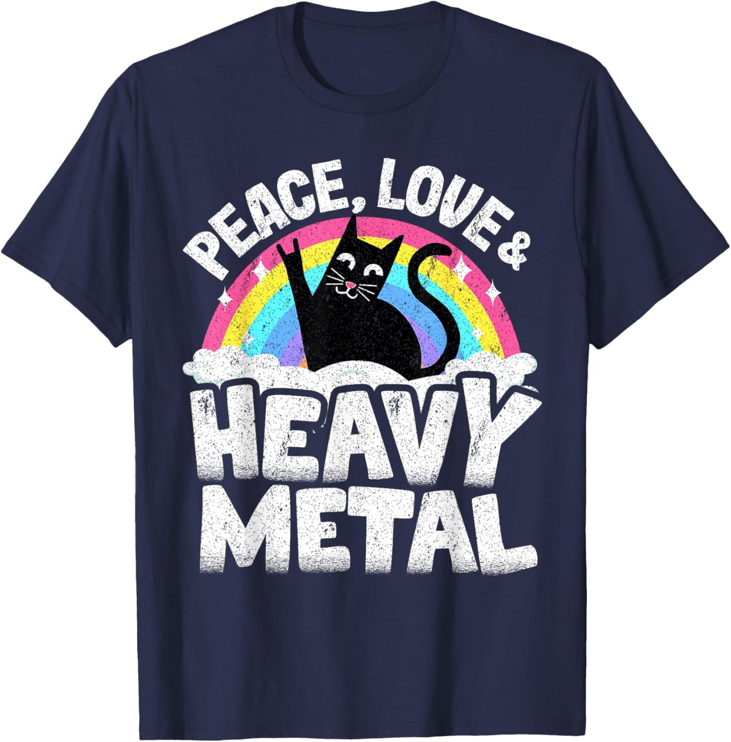Peace Love & Heavy Metal Cat Kids Punk Band Metal Rainbow T-Shirt - T-Shirt | Navy