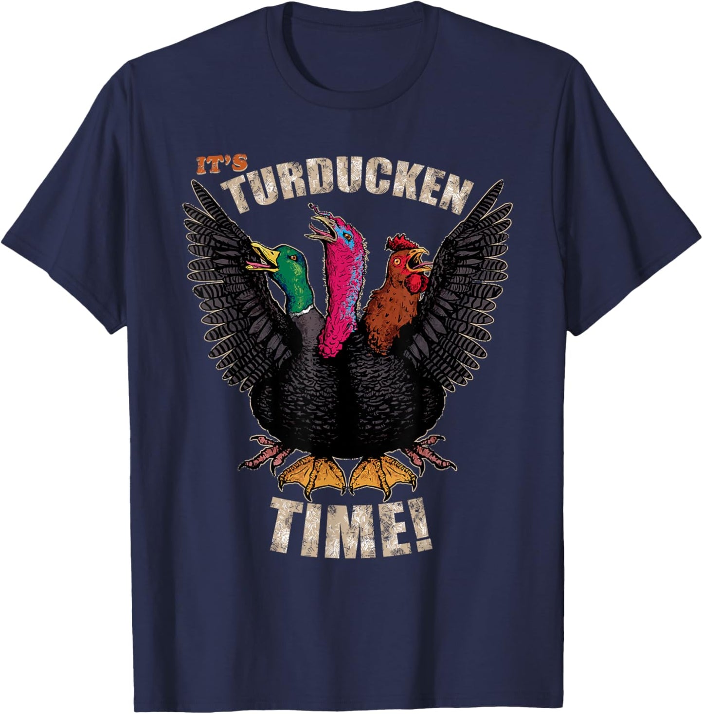 Thanksgiving Day Turkey Turducken Kaiju Monster Ugly Sweater T-Shirt - T-Shirt | Navy