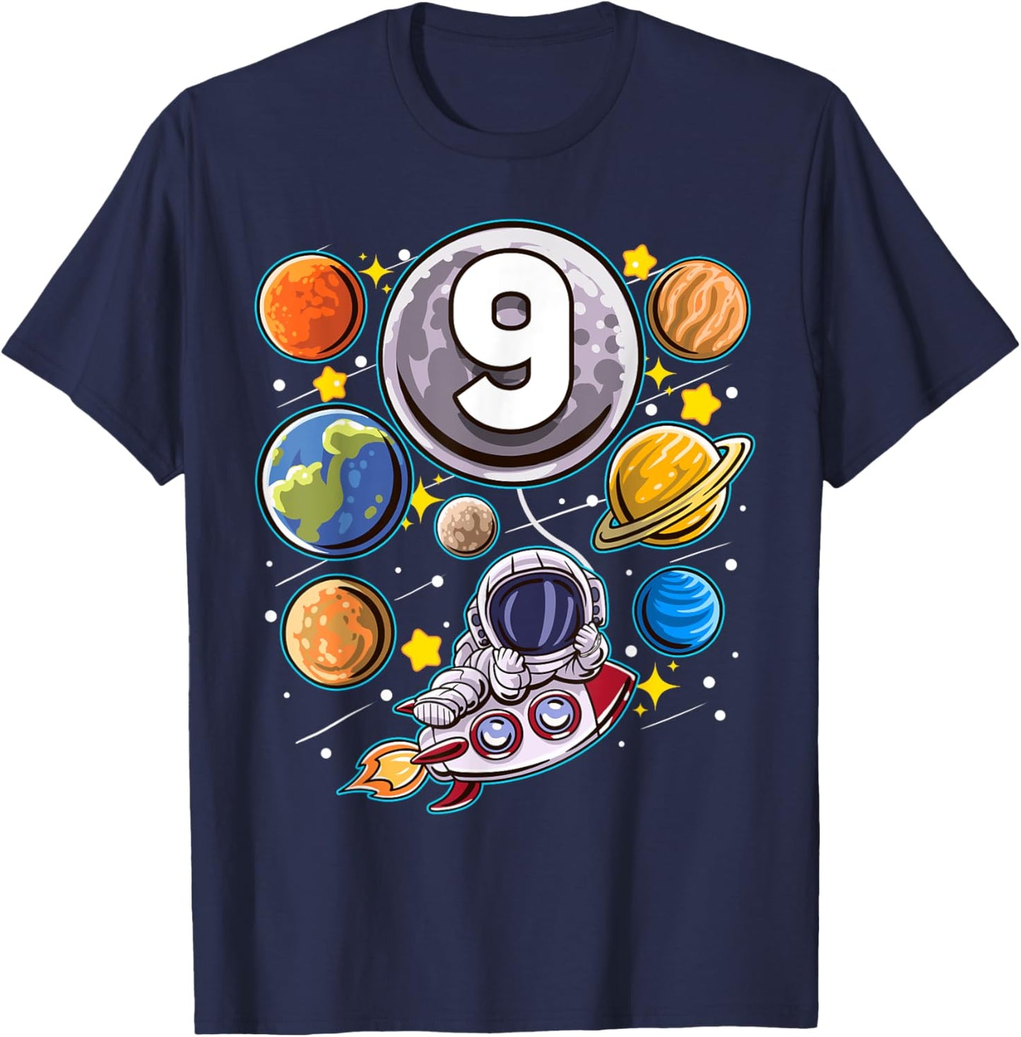 9 Year Old Birthday Astronaut 9th Space Boy Birthday T-Shirt - T-Shirt | Navy