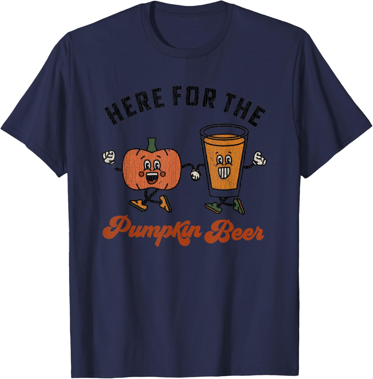 Vintage Here For The Pumpkin Beer Festival Pumpkin Beer T-Shirt - T-Shirt | Navy