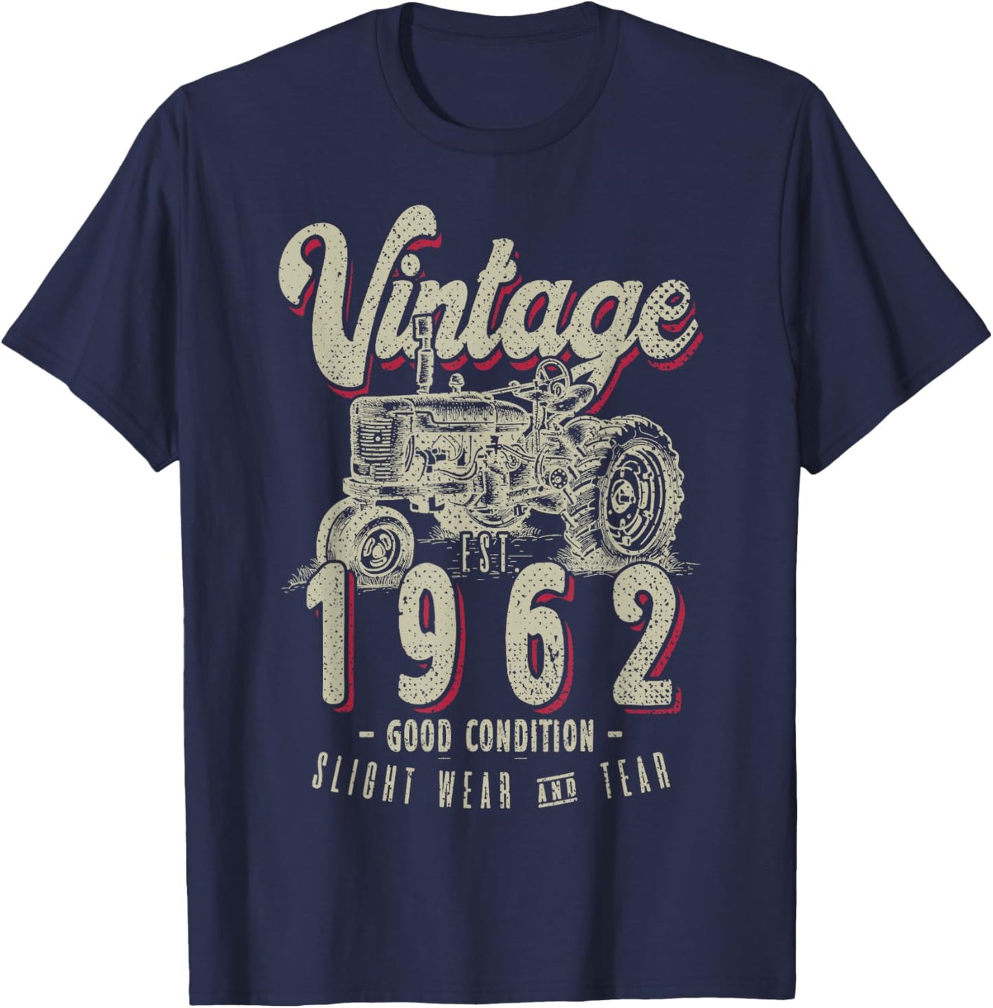 Vintage Tractor Farmer Birthday Born In 1962 & Established T-Shirt - T-Shirt | Navy