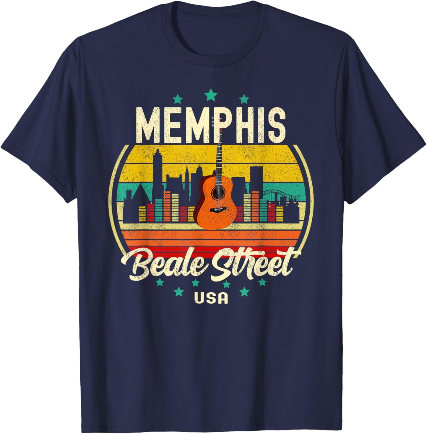 Memphis Beale Street Blues Music Vintage Guitar Music Retro T-Shirt - T-Shirt | Navy