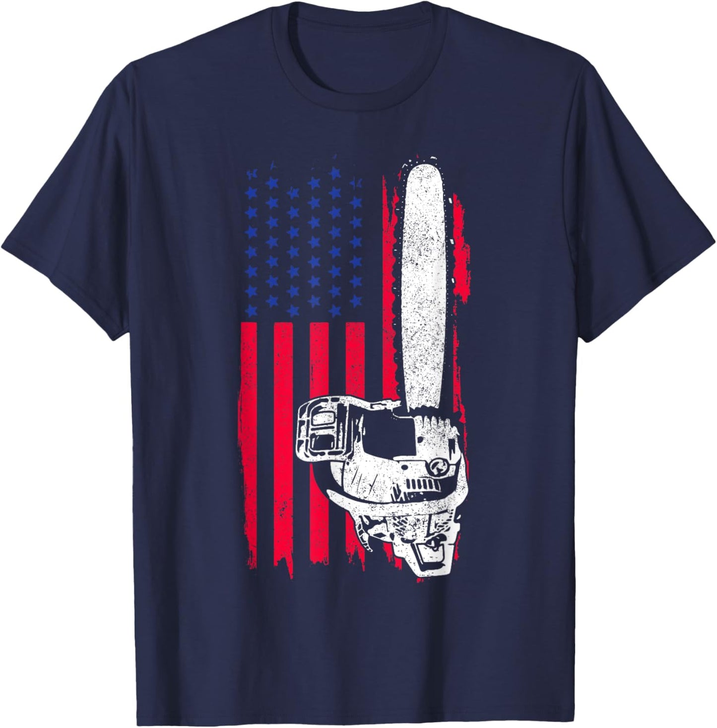 Lumberjack Logger Arborist Tree Cutter Chainsaw Patriotic T-Shirt - T-Shirt | Navy