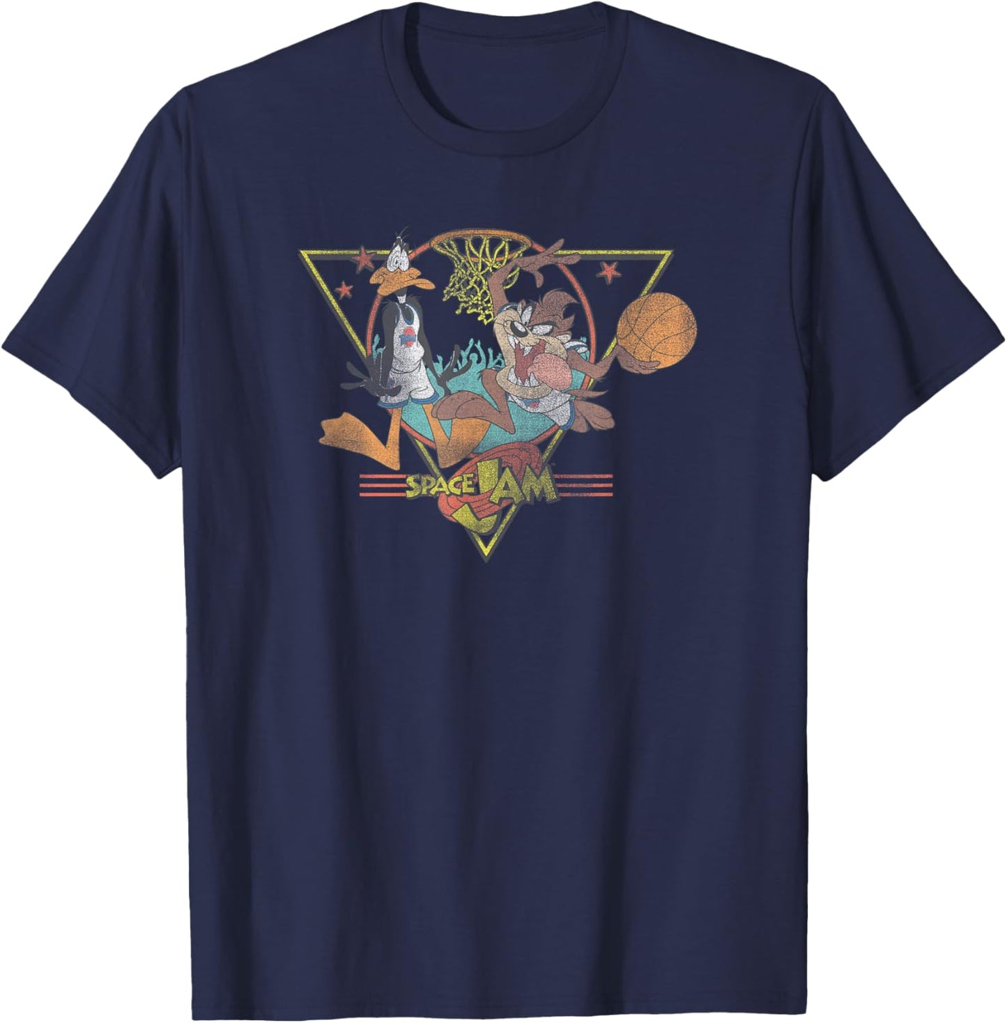 Space Jam Classic Taz and Daffy Vintage Basketball Logo T-Shirt - T-Shirt | Navy