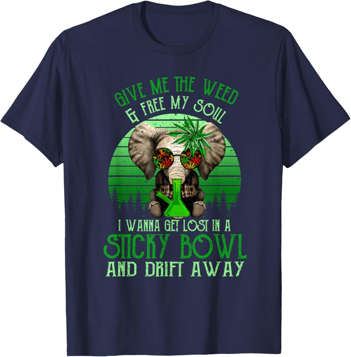 Give Me The-Weed And Free My Soul, 420 Elephant Smoking Weed T-Shirt - T-Shirt | Navy