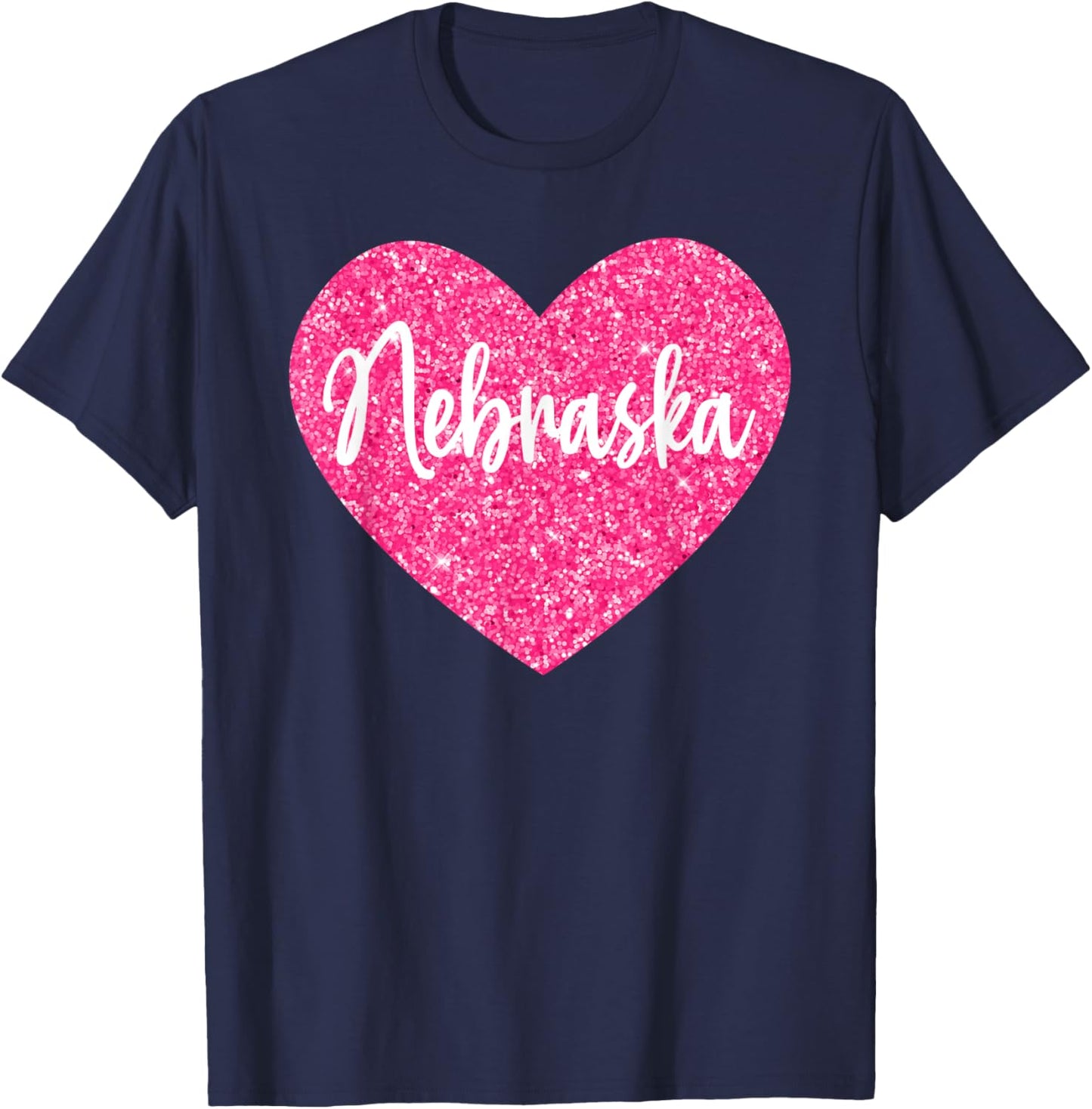 I Love Nebraska Pink Heart T-Shirt - T-Shirt | Navy