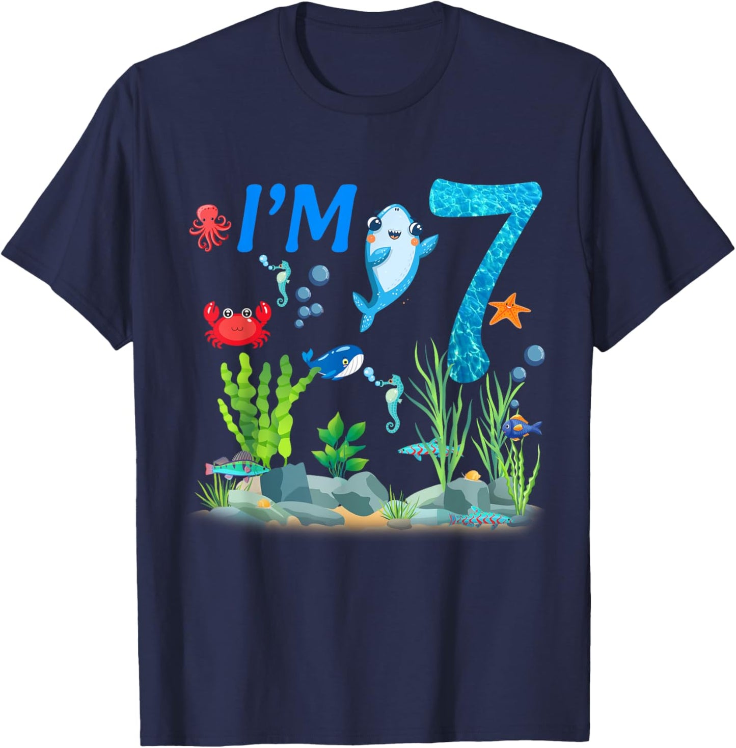 7 Year Old Ocean themed birthday Under the sea 7th birthday T-Shirt - T-Shirt | Navy